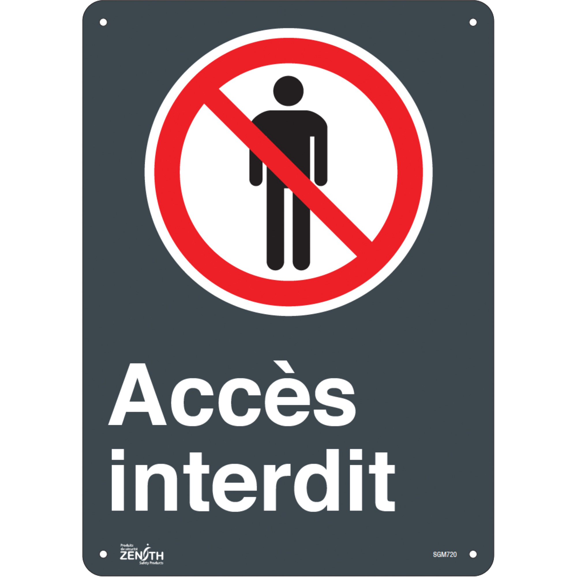 Enseigne «Accès interdit», 14" x 10", Aluminium, Français avec pictogramme