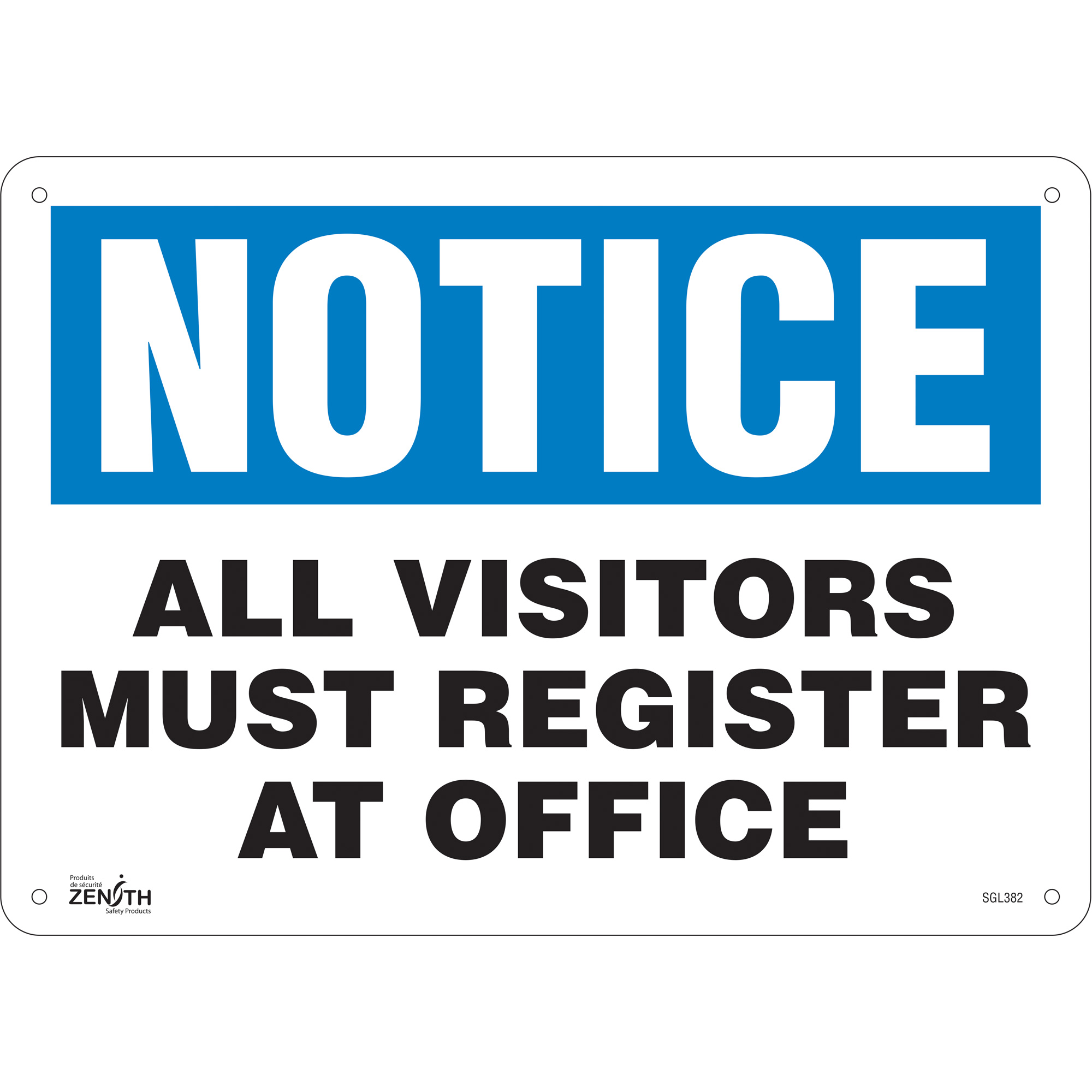 Enseigne «All Visitors Must Register», 10" x 14", Aluminium, Anglais