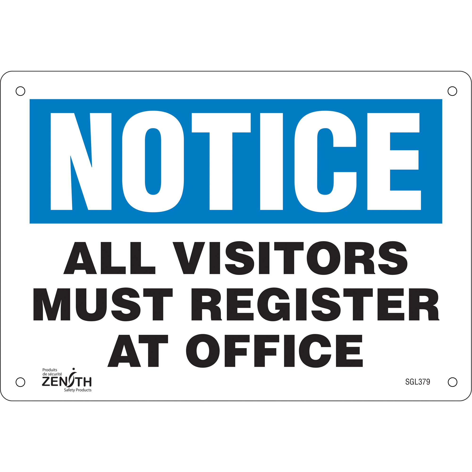 Enseigne «All Visitors Must Register», 7" x 10", Aluminium, Anglais