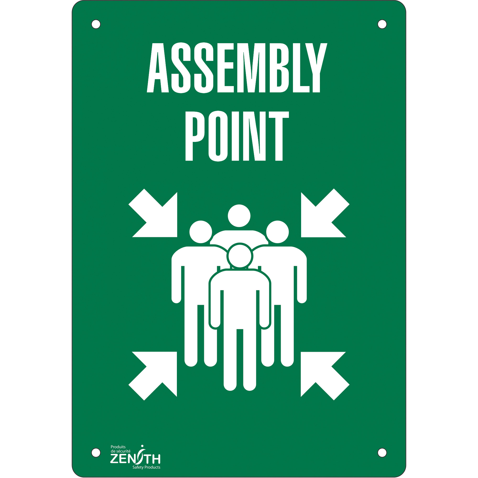 Enseigne «Assembly Point», 10" x 7", Plastique, Anglais avec pictogramme