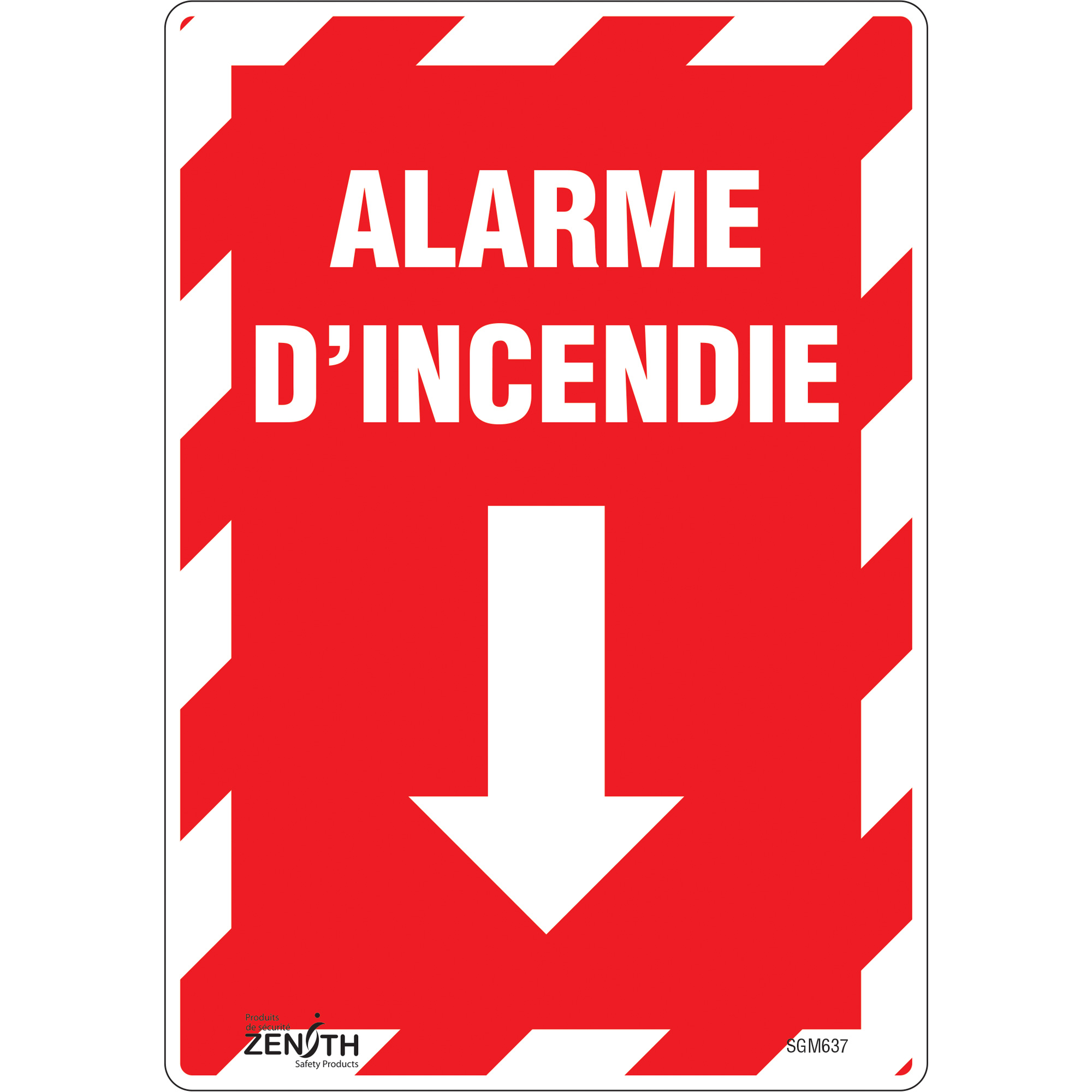 Enseigne avec flèche «Alarme D'Incendie», 10" x 7", Vinyle, Français avec pictogramme