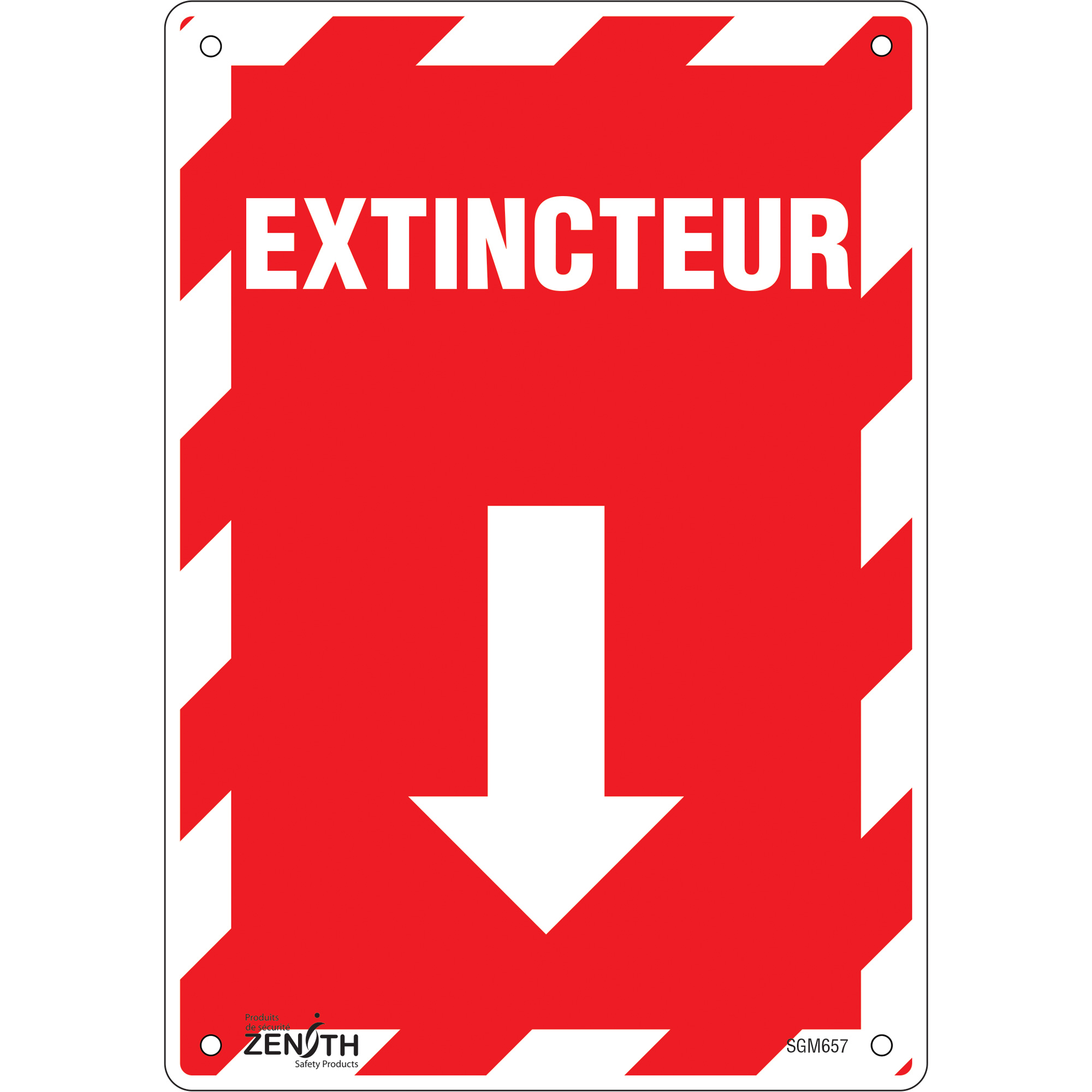 Enseigne avec flèche «Extincteur», 10" x 7", Aluminium, Français avec pictogramme