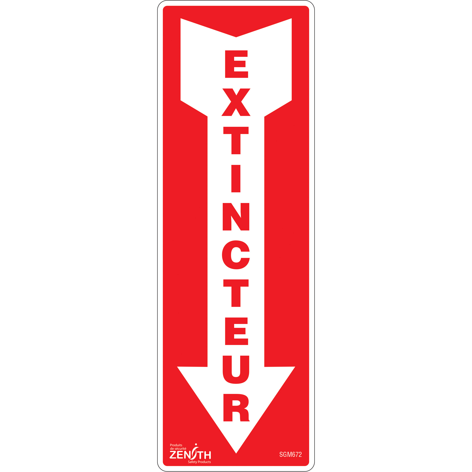 Enseigne avec flèche «Extincteur», 12" x 4", Vinyle, Français avec pictogramme
