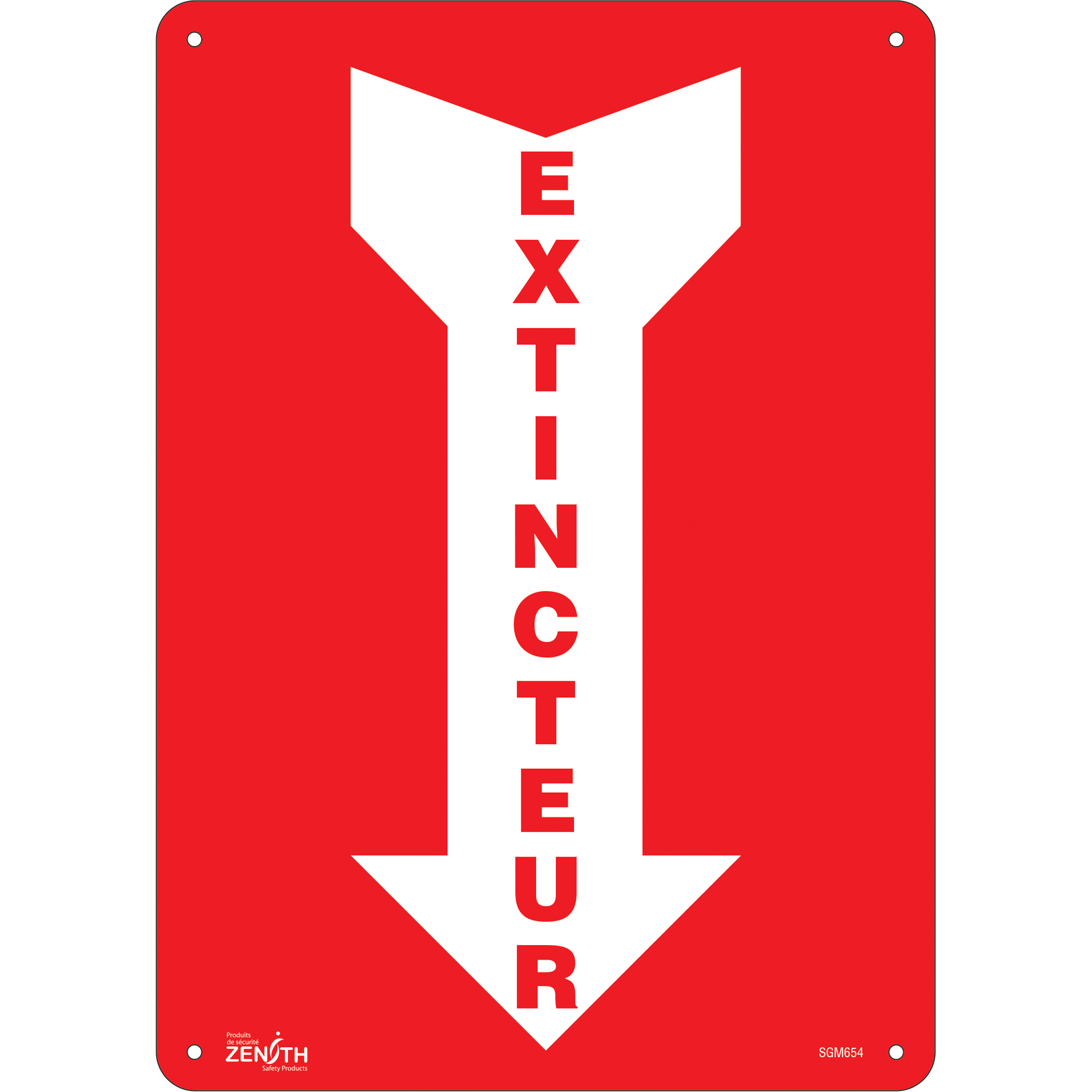 Enseigne avec flèche «Extincteur», 14" x 10", Aluminium, Français avec pictogramme