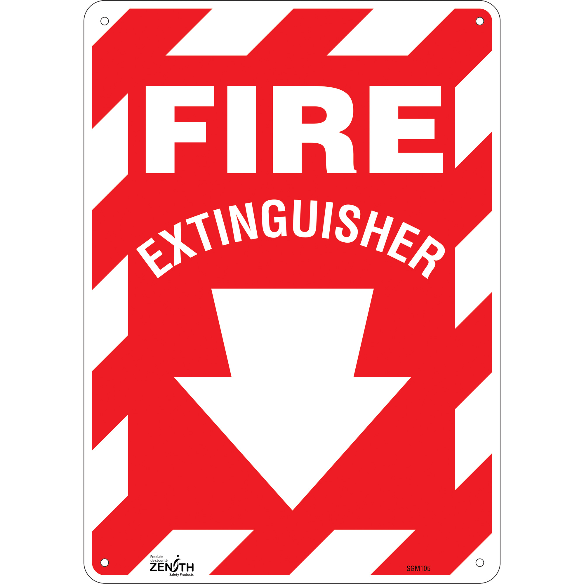 Enseigne avec flèche vers le bas «Fire Extinguisher», 14" x 10", Aluminium, Anglais avec pictogramme