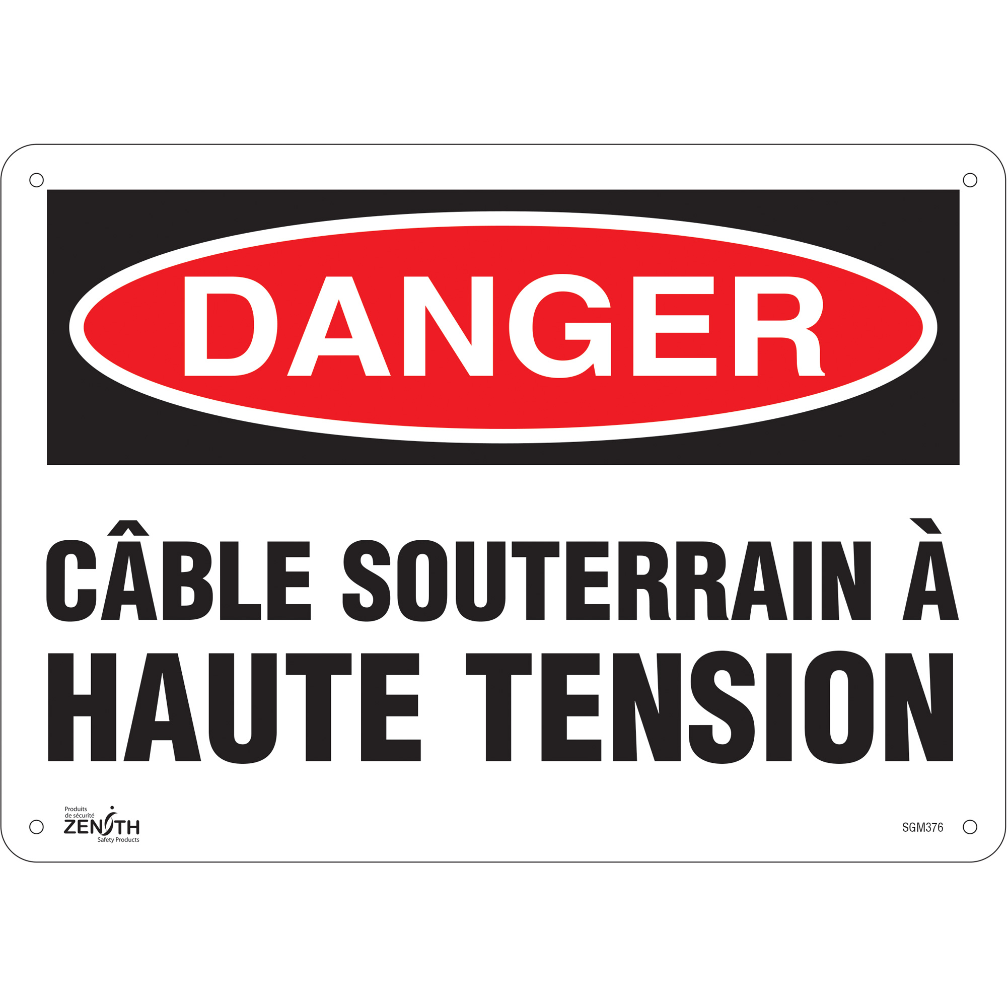 Enseigne «Câble Souterrain À Haute Tension», 10" x 14", Aluminium, Français