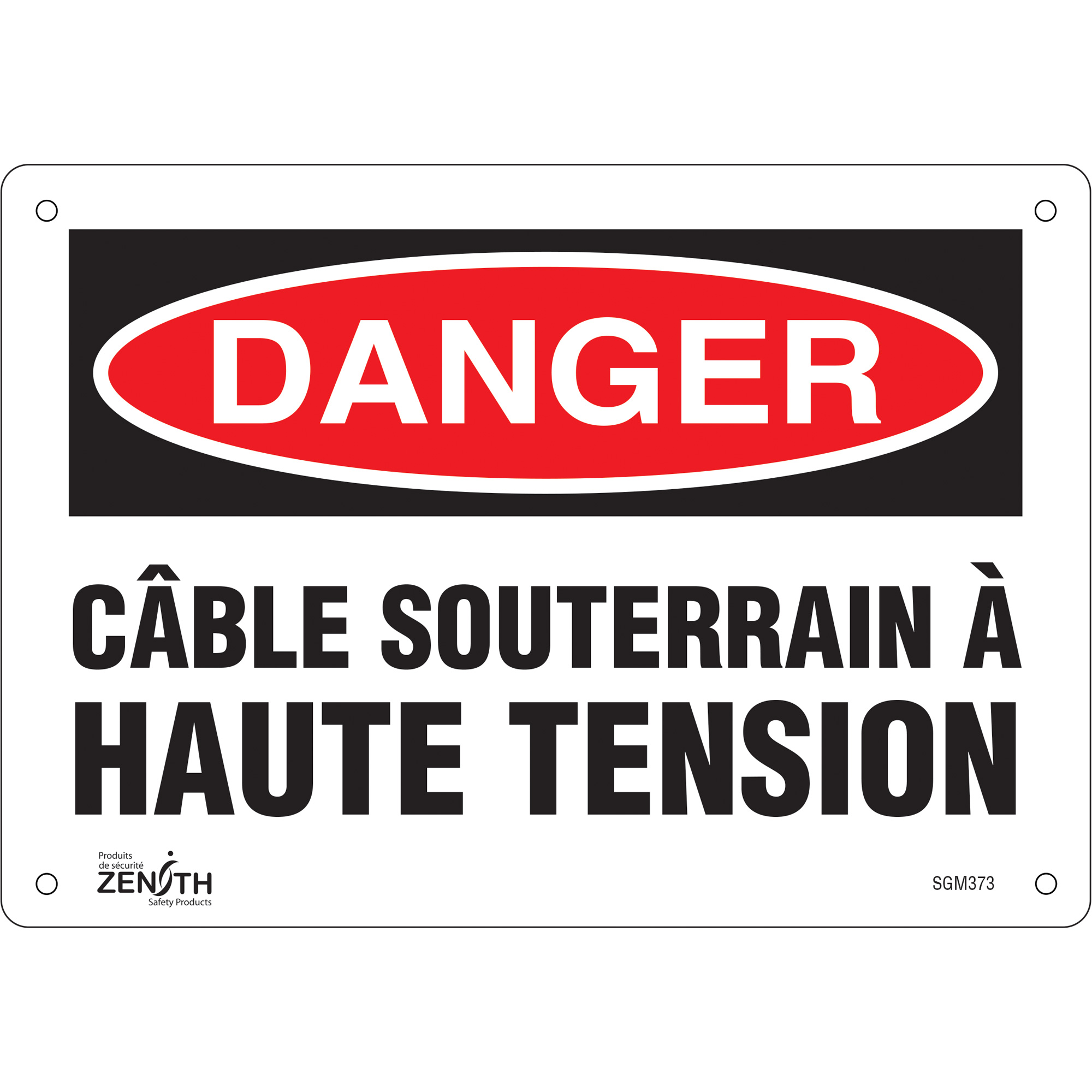 Enseigne «Câble Souterrain À Haute Tension», 7" x 10", Aluminium, Français