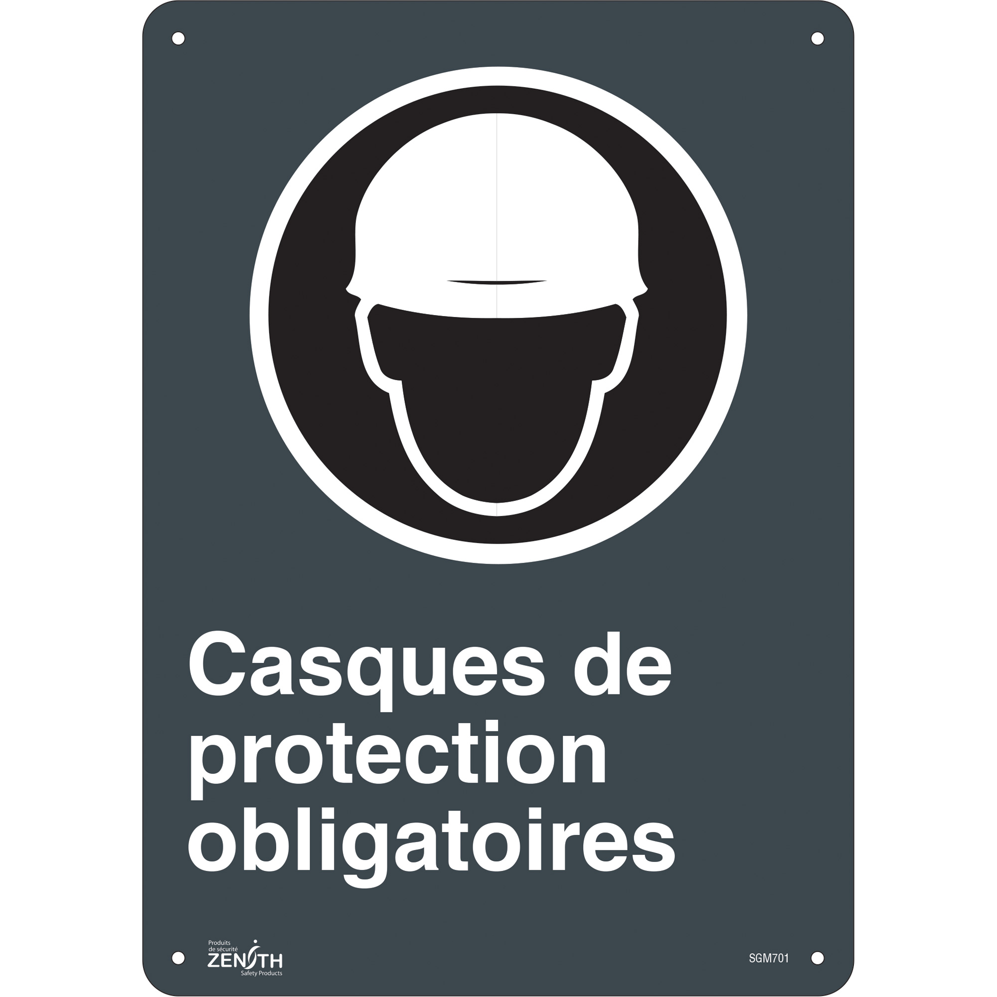 Enseigne «Casques De Protection Obligatoires», 14" x 10", Plastique, Français avec pictogramme