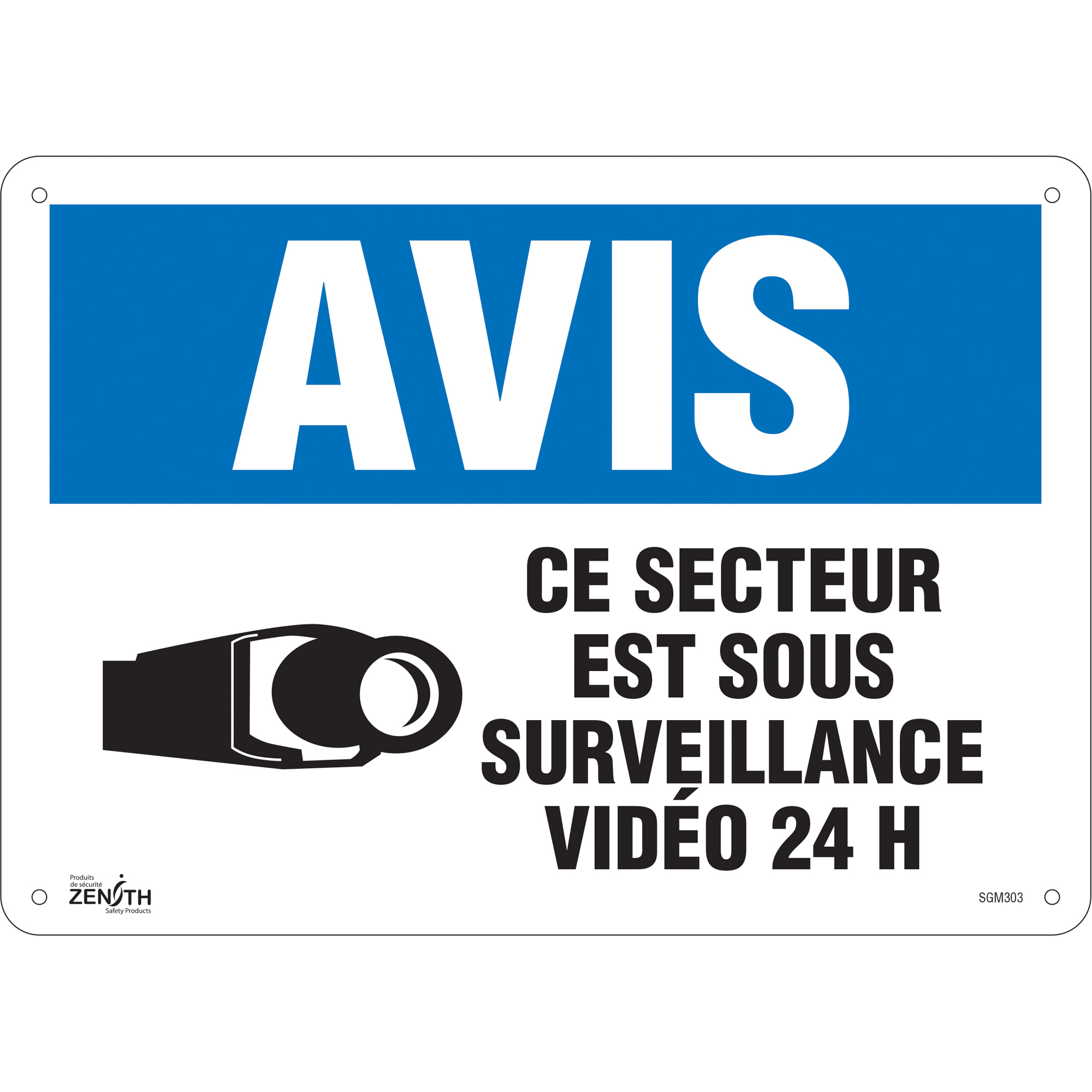Enseigne «Ce Secteur est Sous Surveillance», 10" x 14", Plastique, Français avec pictogramme