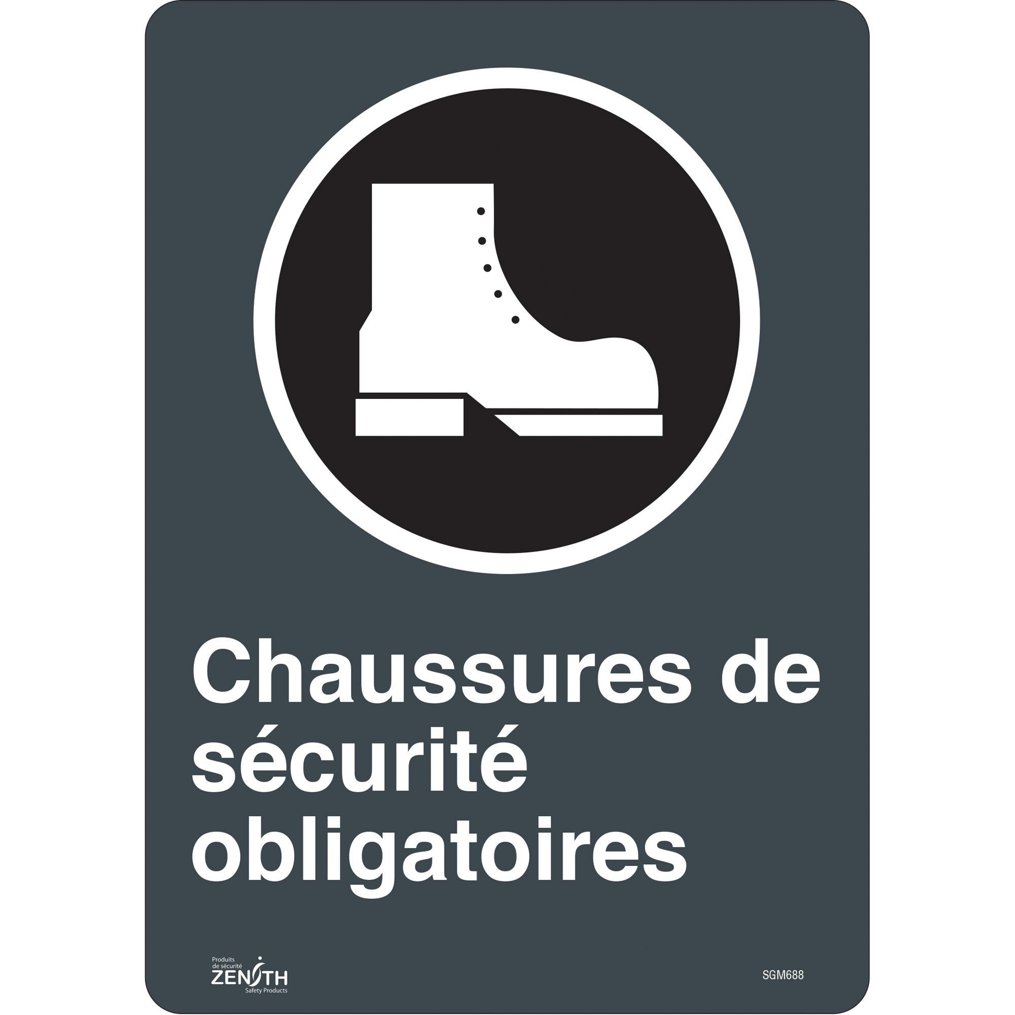 Enseigne «Chaussures De Sécurité Obligatoires», 14" x 10", Vinyle, Français avec pictogramme