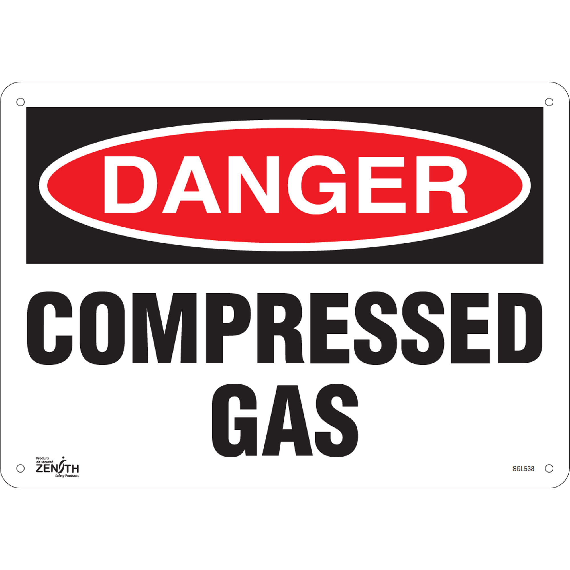 Enseigne «Compressed Gas», 10" x 14", Aluminium, Anglais