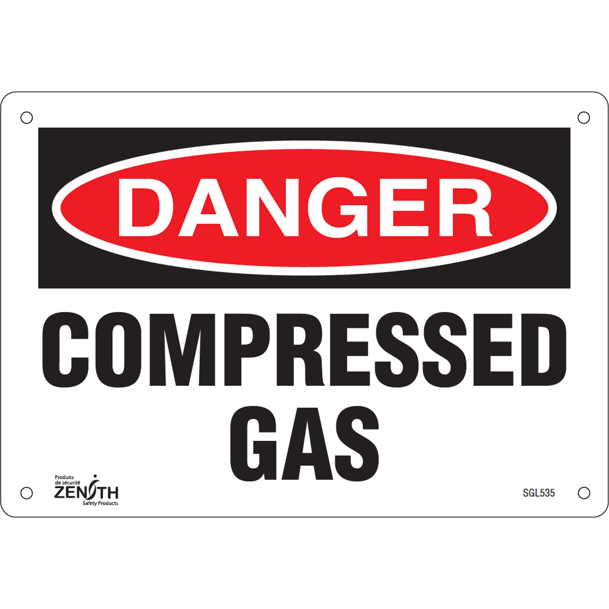 Enseigne «Compressed Gas», 7" x 10", Aluminium, Anglais