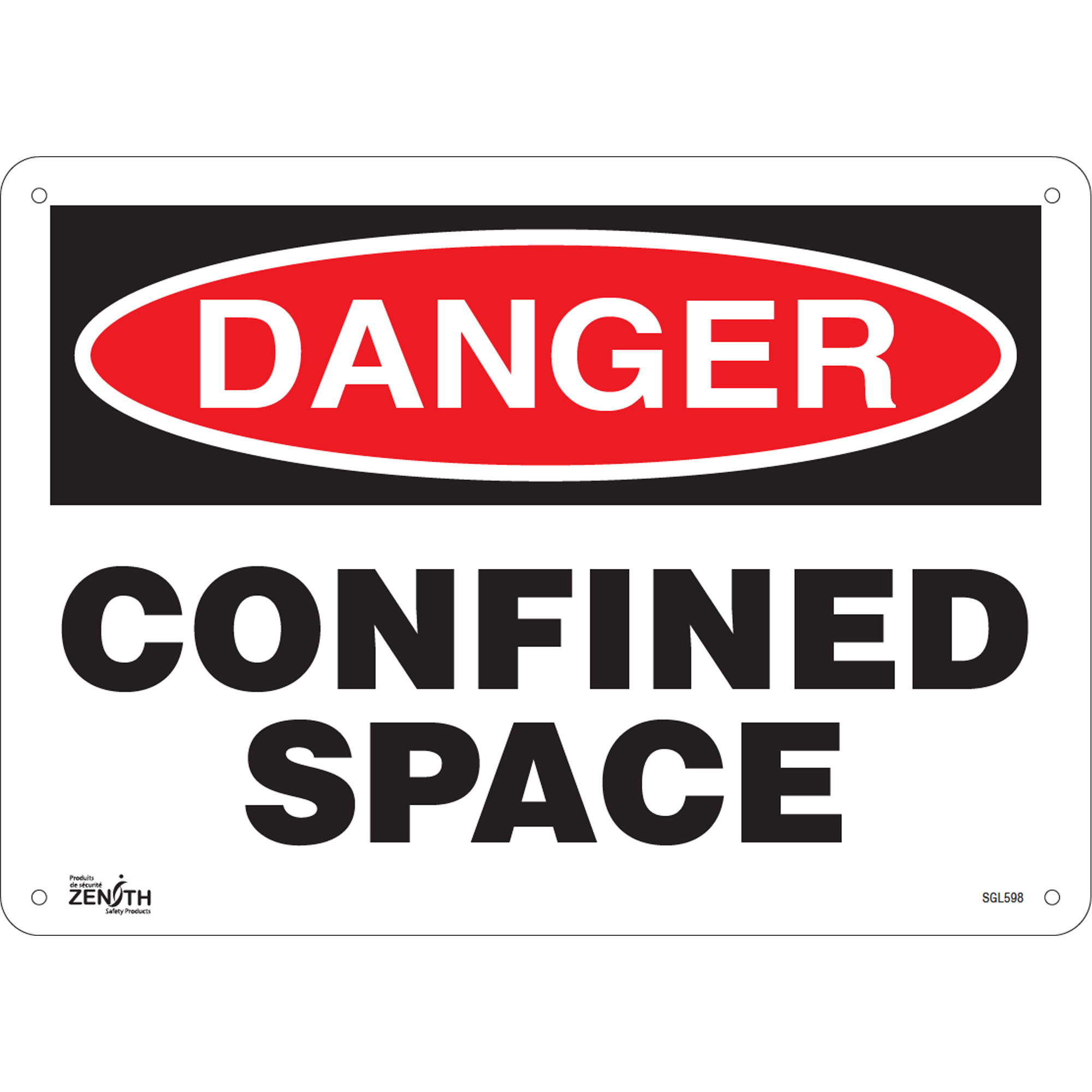 Enseigne «Confined Space», 10" x 14", Aluminium, Anglais