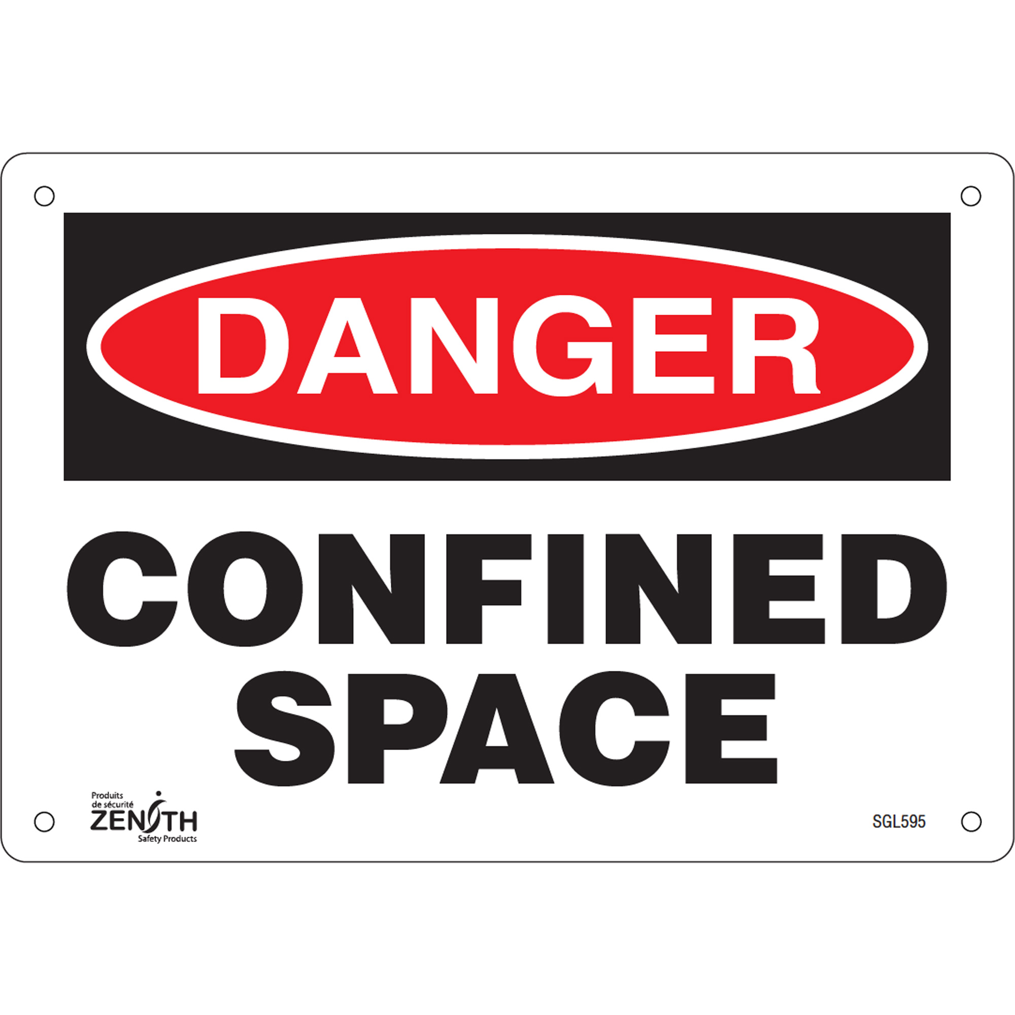 Enseigne «Confined Space», 7" x 10", Aluminium, Anglais
