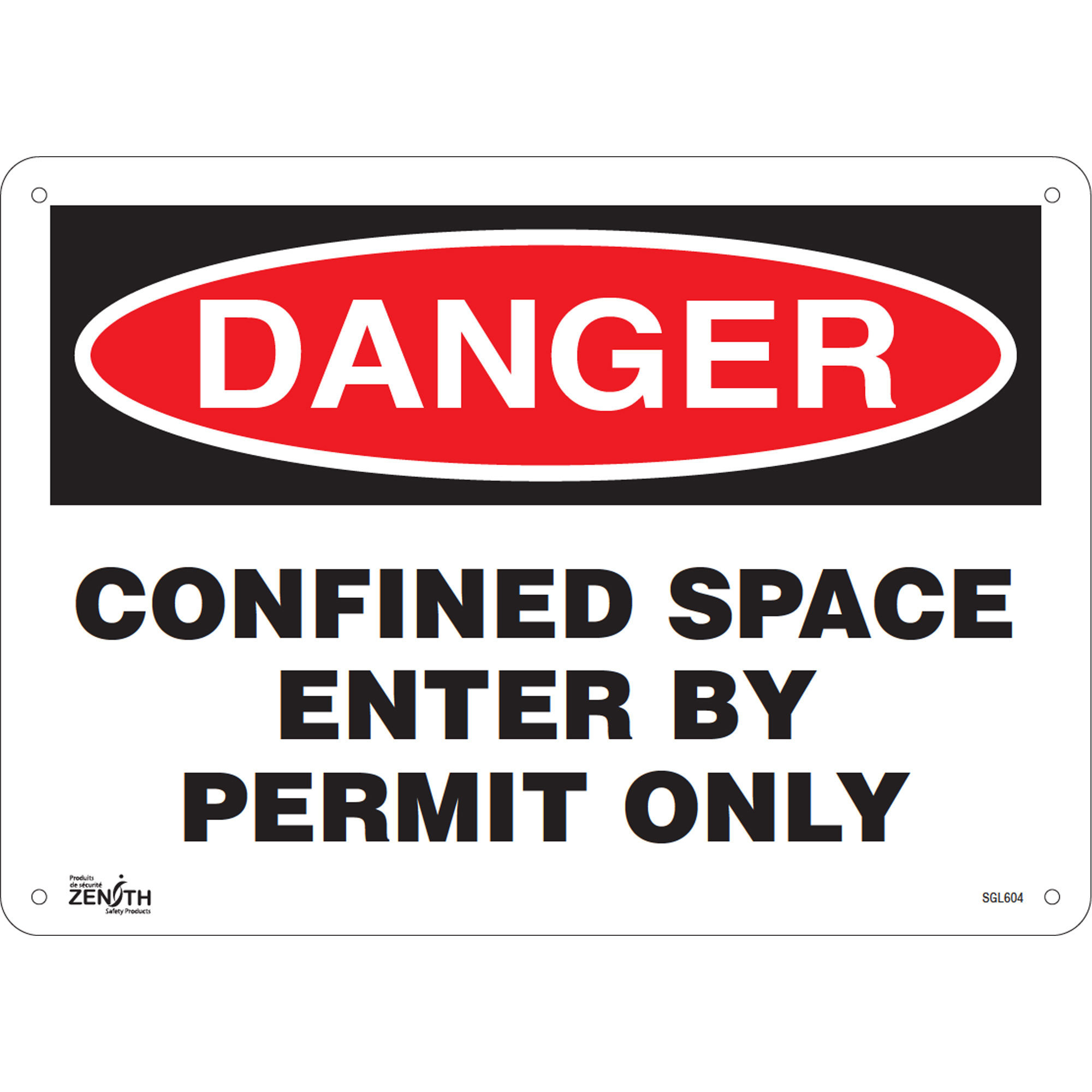 Enseigne «Confined Space Enter By Permit Only», 10" x 14", Aluminium, Anglais