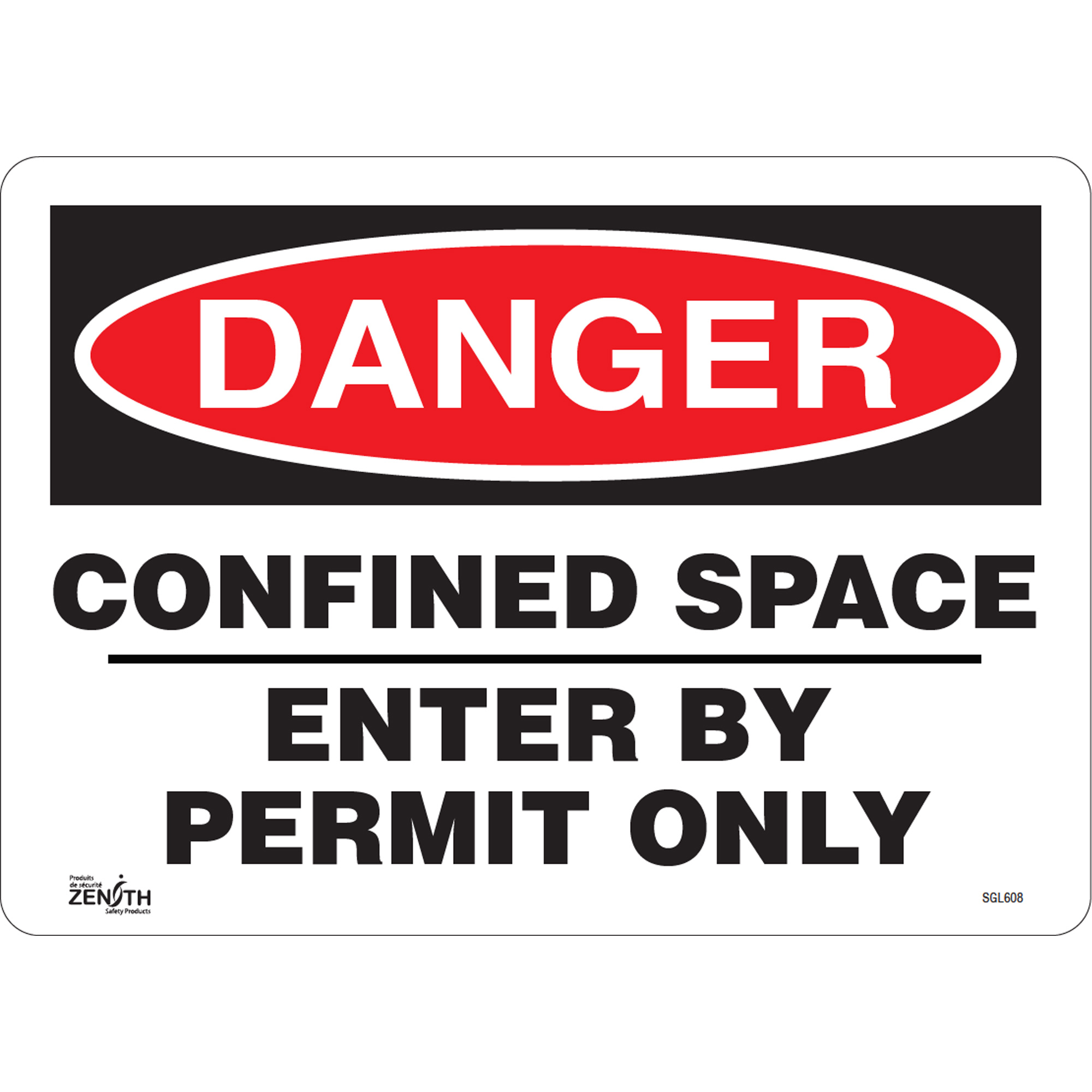 Enseigne «Confined Space Enter By Permit Only», 10" x 14", Vinyle, Anglais