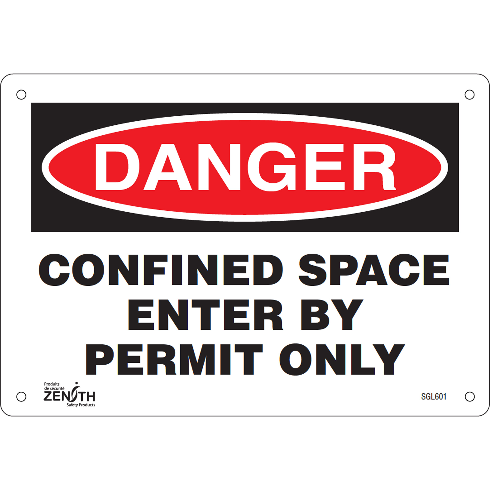 Enseigne «Confined Space Enter By Permit Only», 7" x 10", Aluminium, Anglais