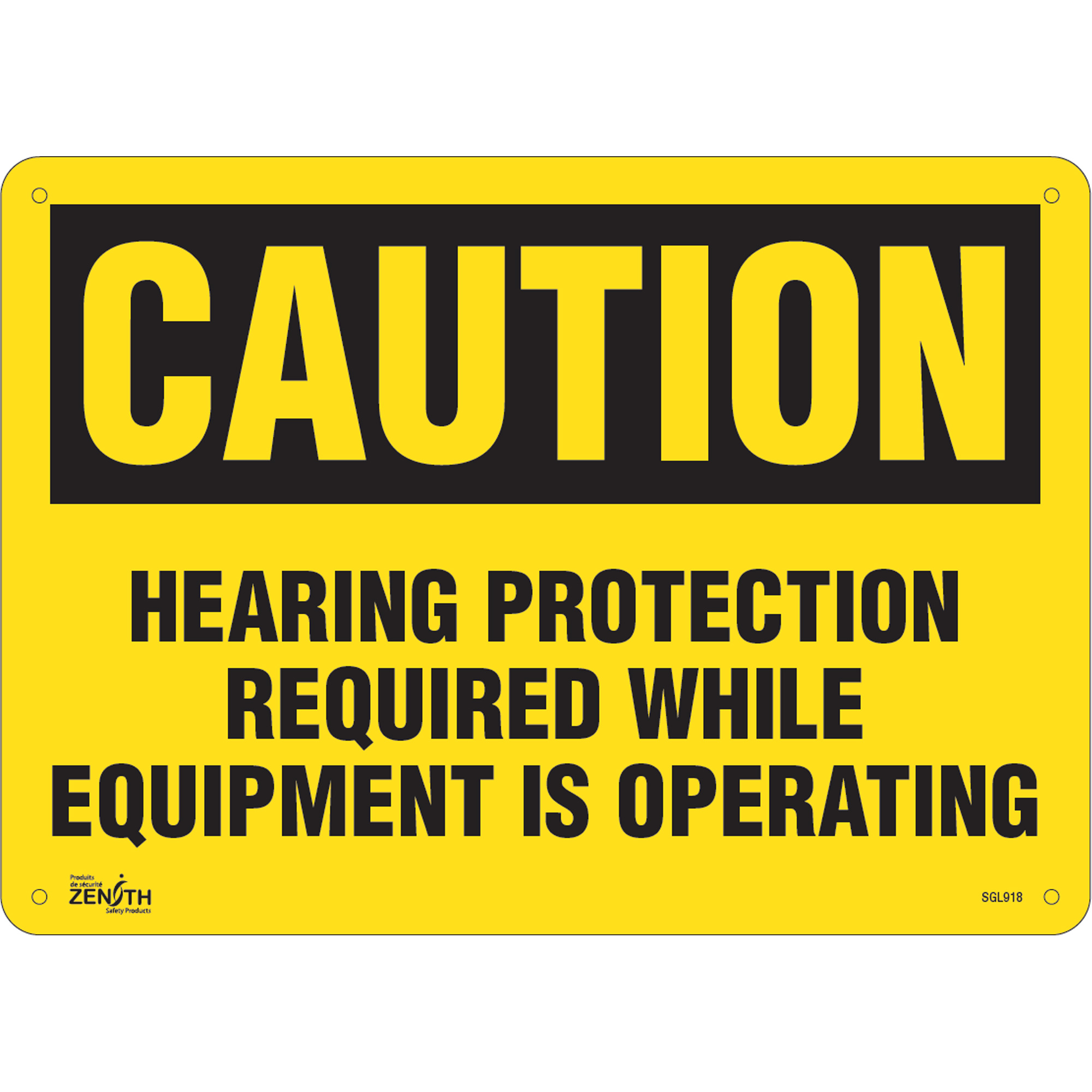 Enseigne contre le danger lié au bruit « Hearing Protection Required», 10" x 14", Aluminium, Anglais