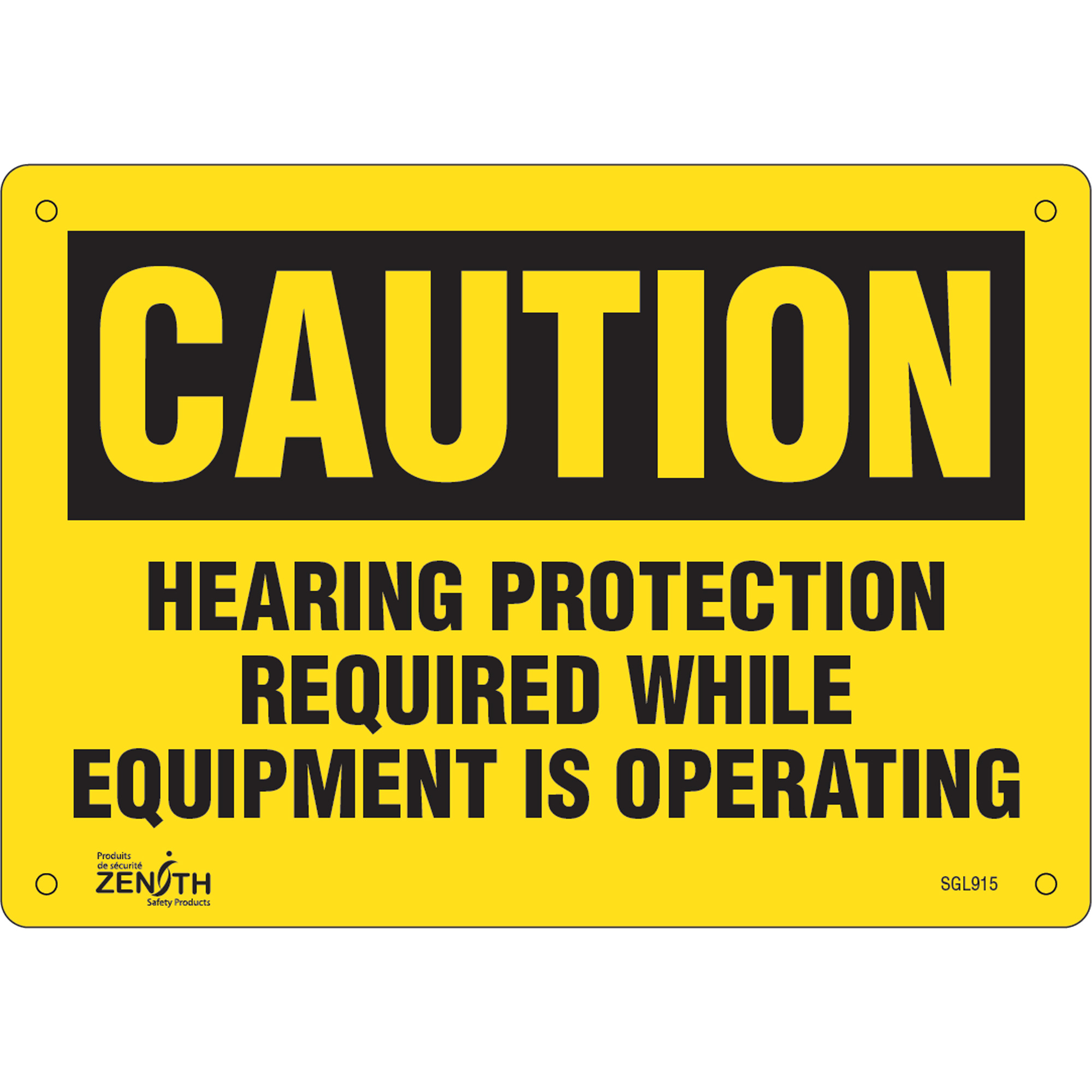 Enseigne contre le danger lié au bruit « Hearing Protection Required», 7" x 10", Aluminium, Anglais