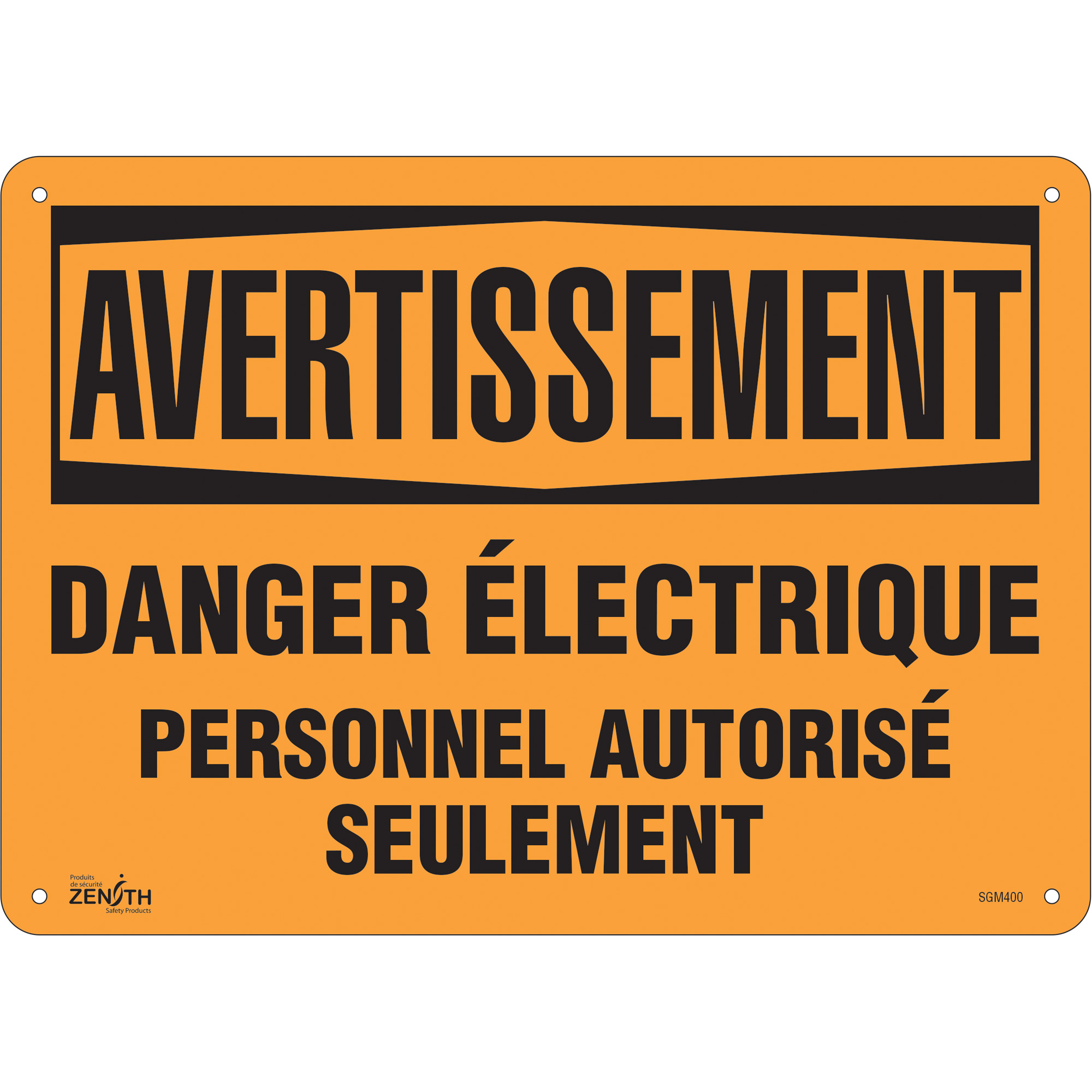 Enseigne «Danger Électrique», 10" x 14", Aluminium, Français