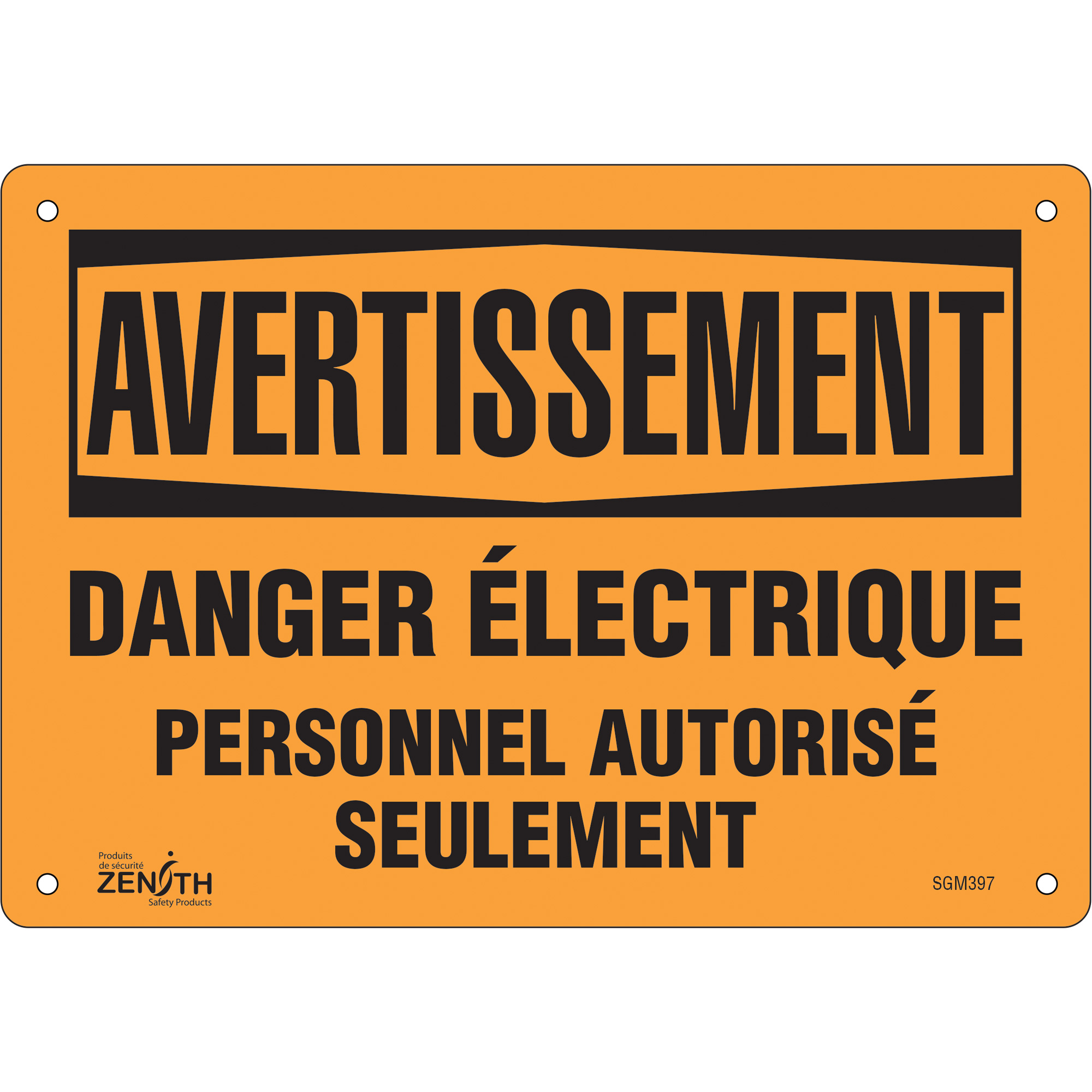 Enseigne «Danger Électrique», 7" x 10", Aluminium, Français