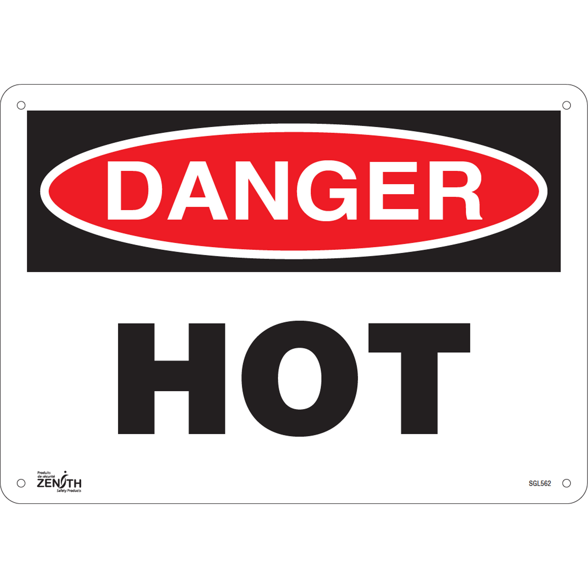 Enseigne «Danger Hot», 10" x 14", Aluminium, Anglais