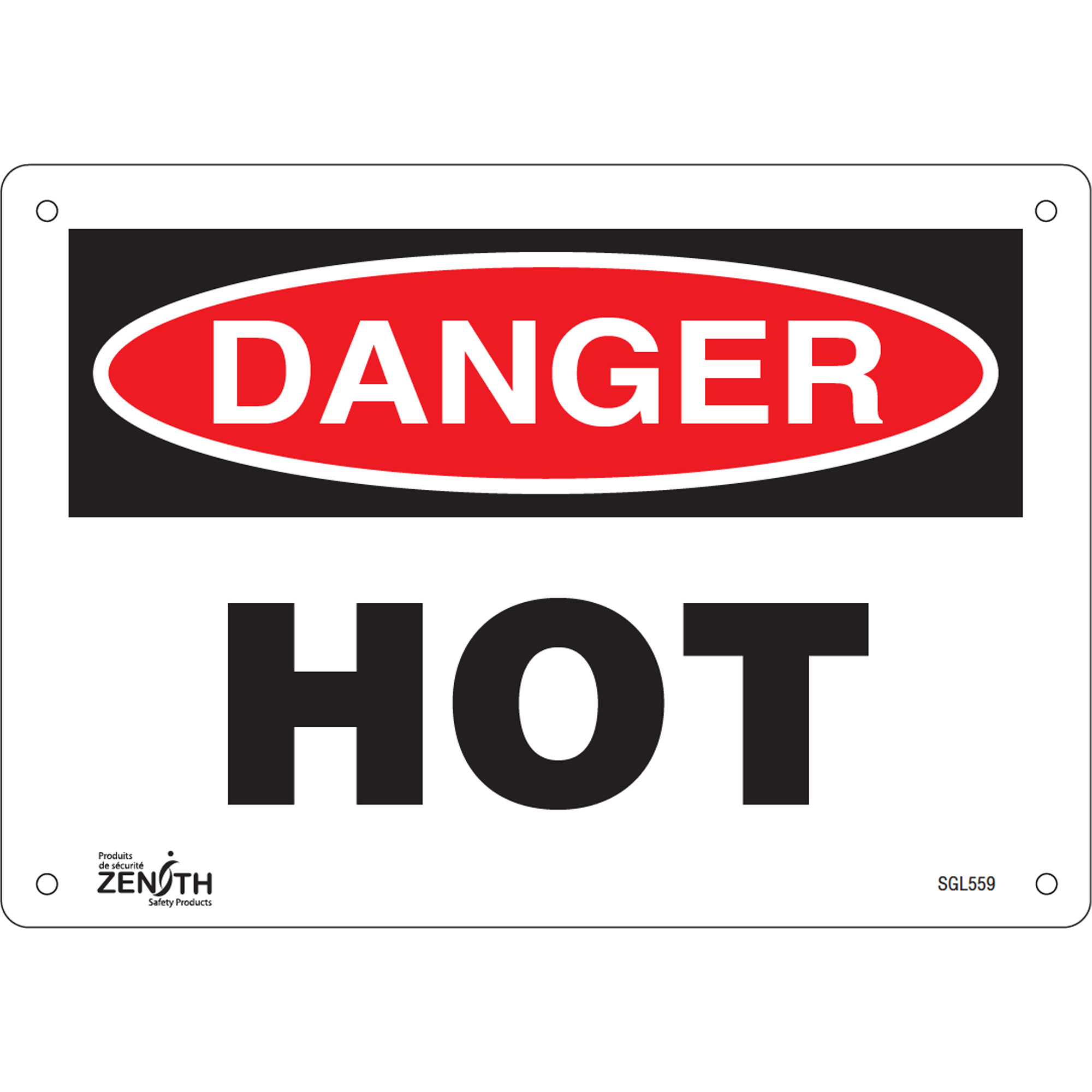 Enseigne «Danger Hot», 7" x 10", Aluminium, Anglais