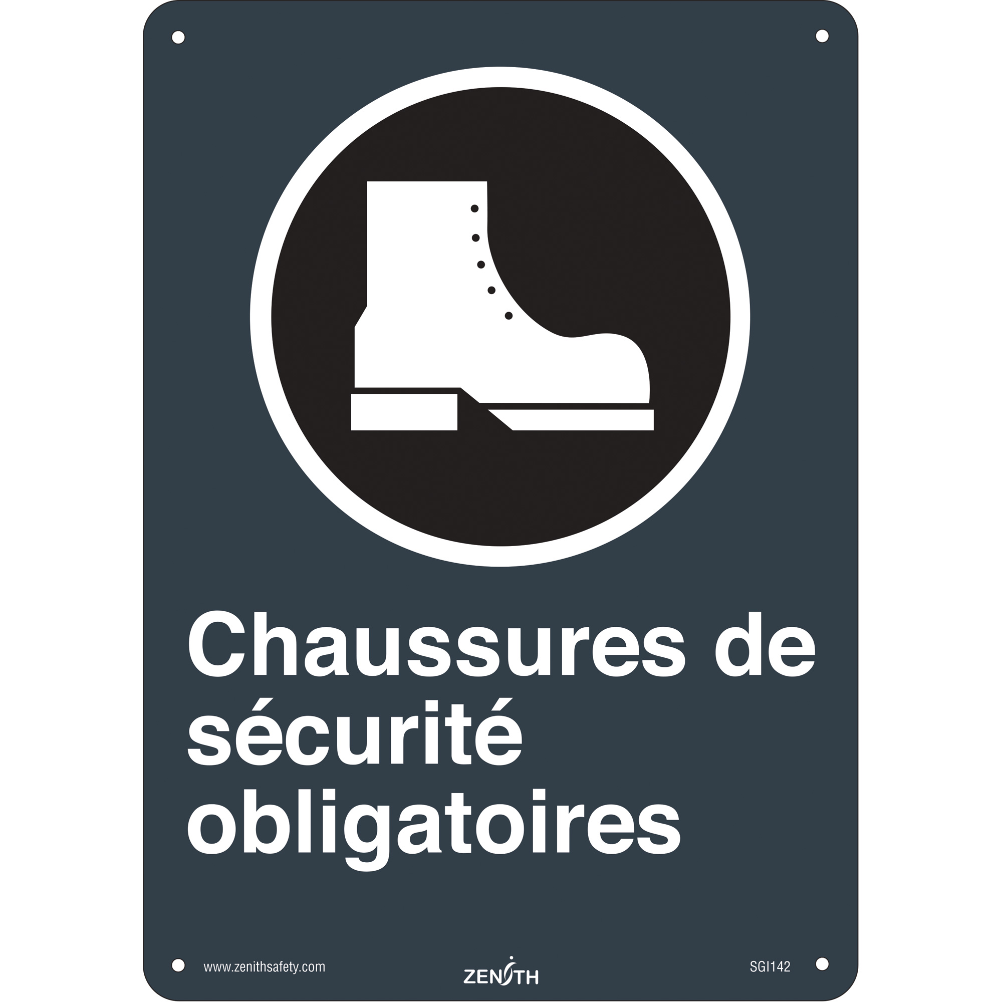 Enseigne de sécurité conforme à la CSA - Chaussures de sécurité, 14" x 10", Plastique, Français avec pictogramme