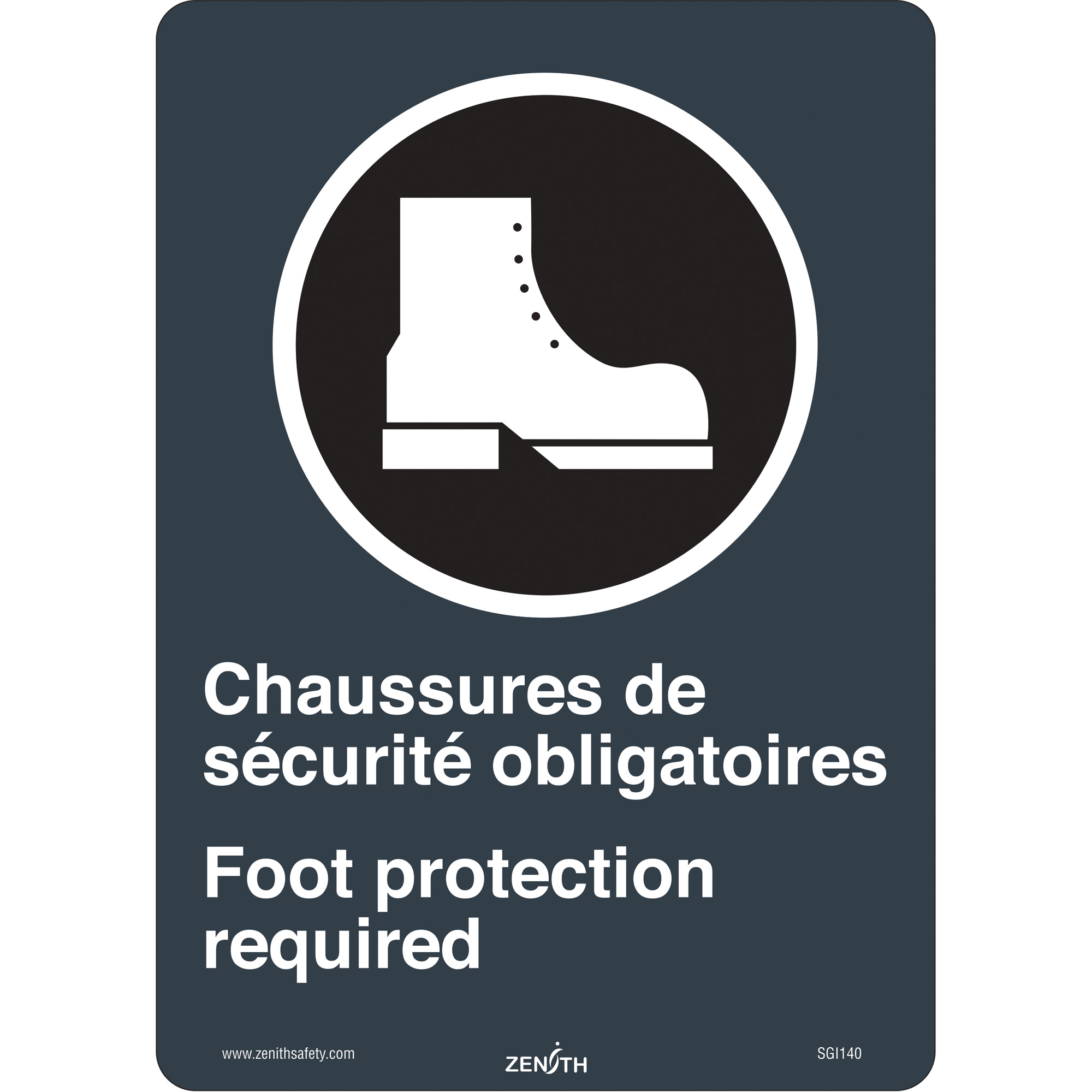 Enseigne de sécurité conforme à la CSA Chaussures de sécurité/Foot Protection, 14" x 10", Vinyle, Bilingue avec pictogramme