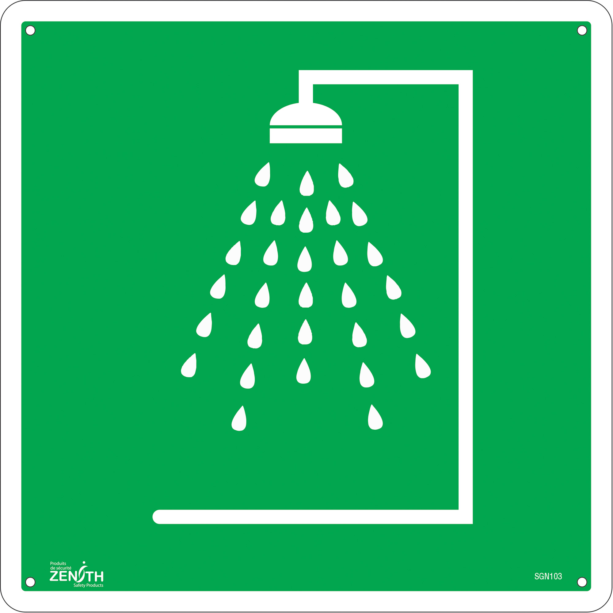 Enseigne de sécurité conforme à la CSA - Emergency Shower, 12" x 12", Plastique, Pictogramme