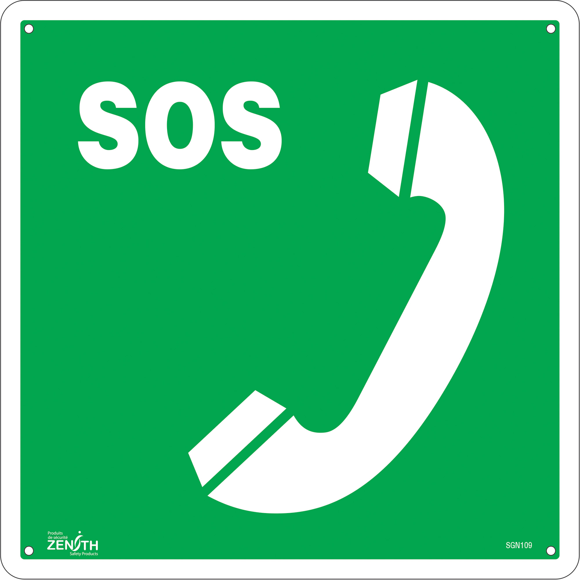 Enseigne de sécurité conforme à la CSA - Emergency Telephone, 12" x 12", Plastique, Bilingue avec pictogramme