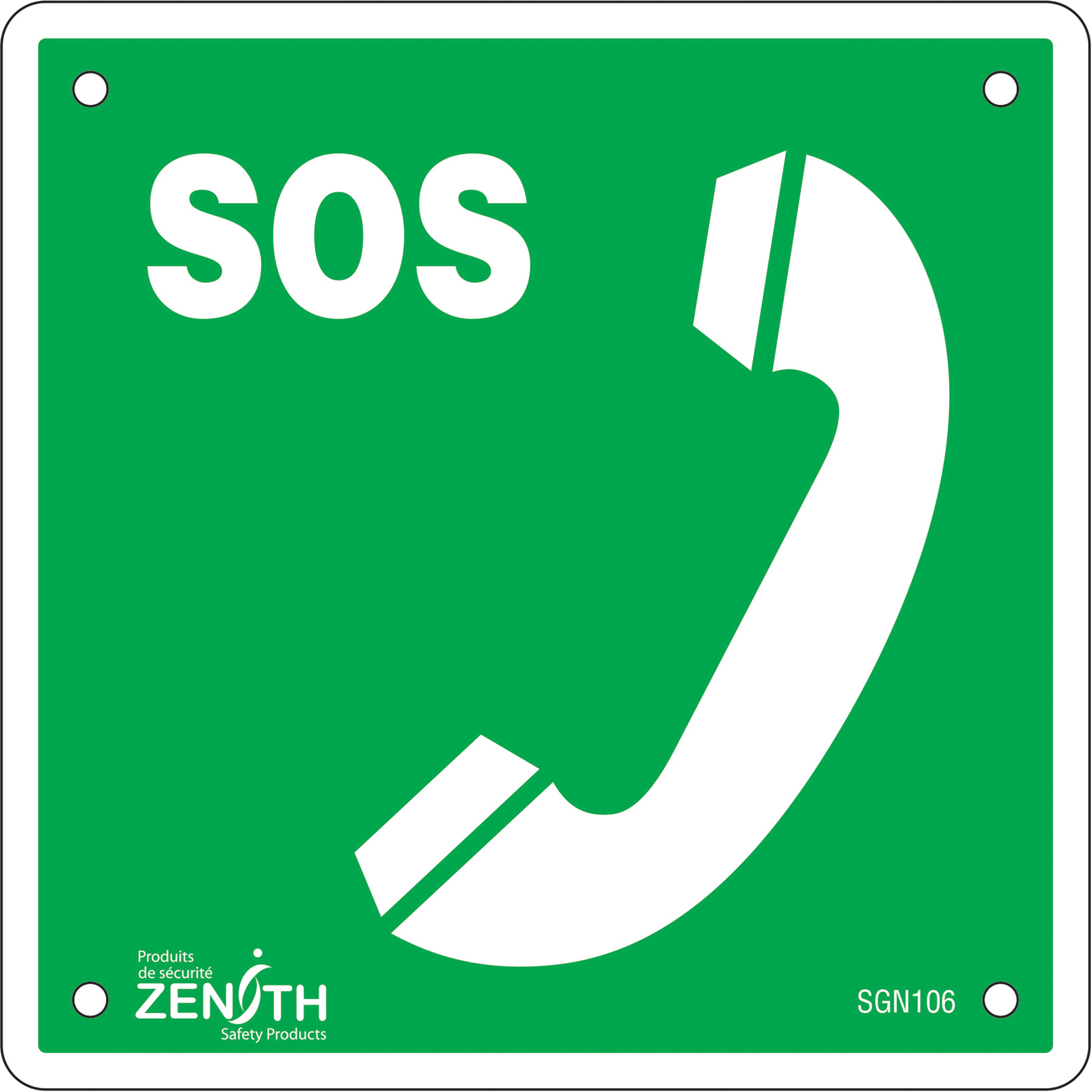 Enseigne de sécurité conforme à la CSA - Emergency Telephone, 6" x 6", Plastique, Bilingue avec pictogramme