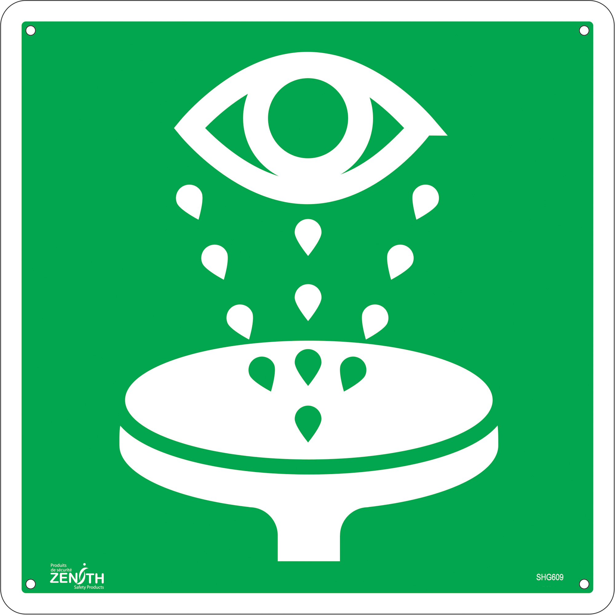 Enseigne de sécurité conforme à la CSA - Eye Wash, 12" x 12", Aluminium, Pictogramme
