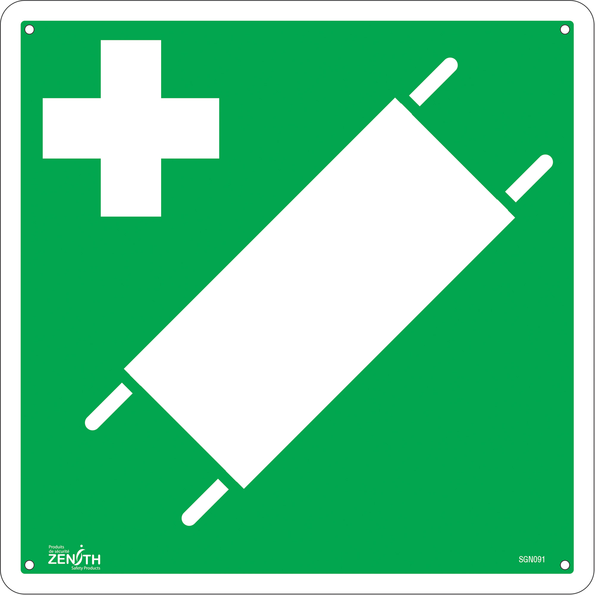 Enseigne de sécurité conforme à la CSA - First Aid Stretcher, 12" x 12", Plastique, Pictogramme