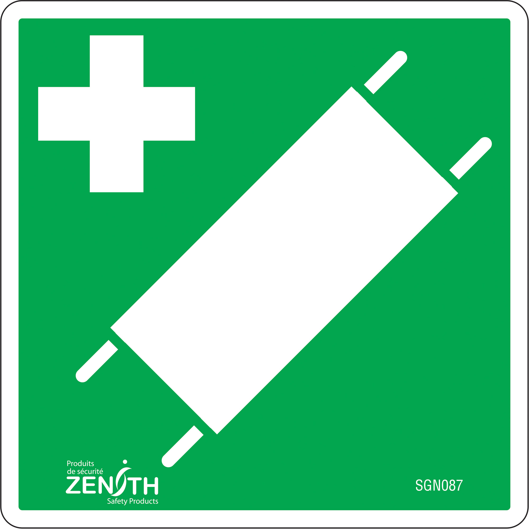 Enseigne de sécurité conforme à la CSA - First Aid Stretcher, 6" x 6", Vinyle, Pictogramme