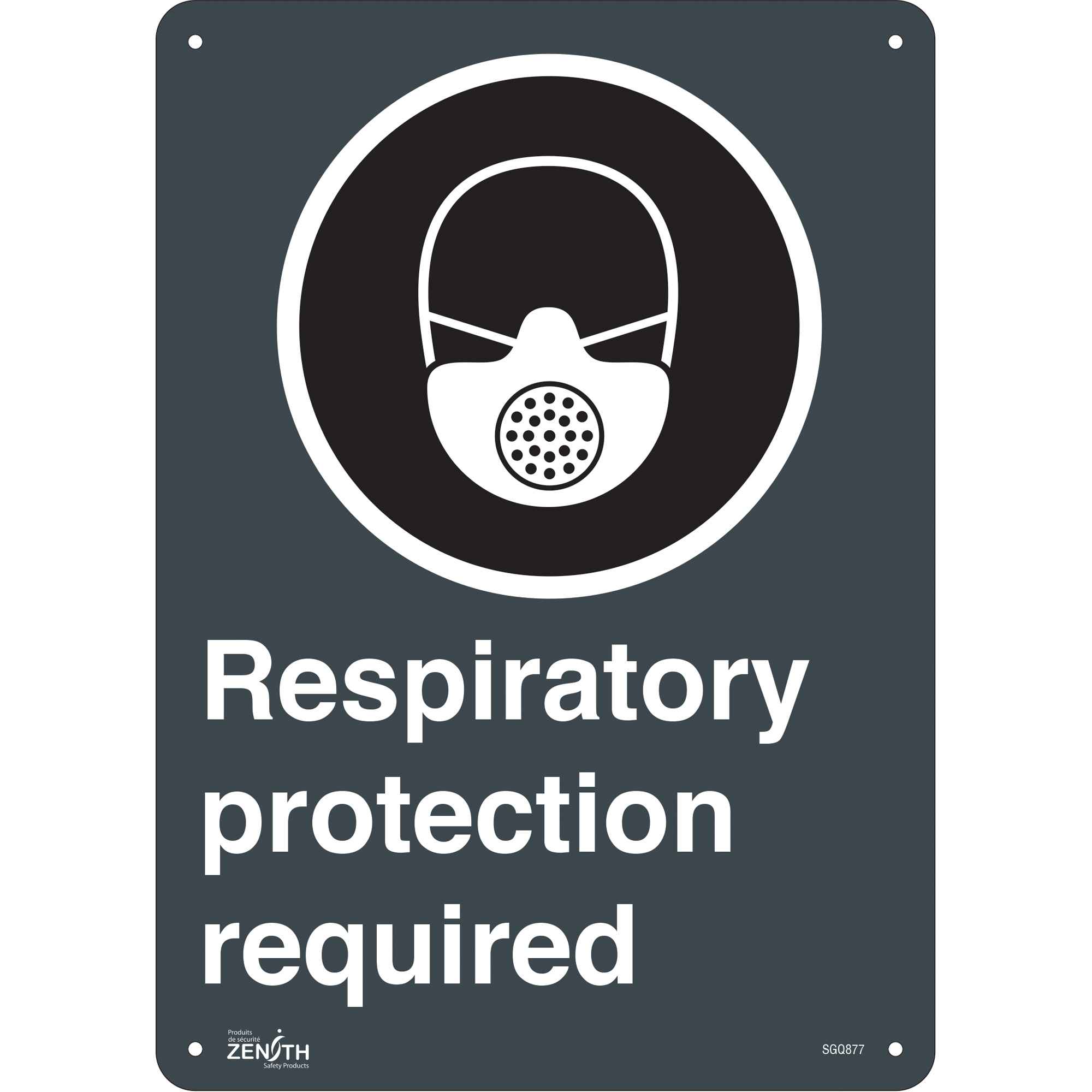 Enseigne de sécurité conforme à la CSA - Respiratory Protection Required, 14" x 10", Aluminium, Anglais avec pictogramme