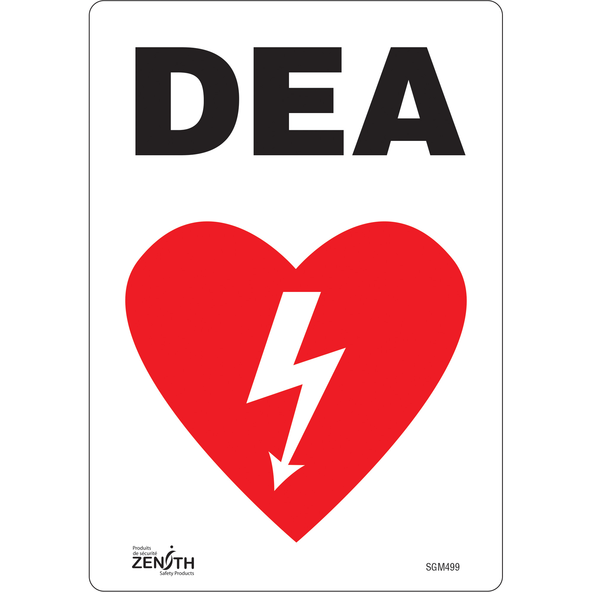 Enseigne «DEA», 10" x 7", Vinyle, Français avec pictogramme