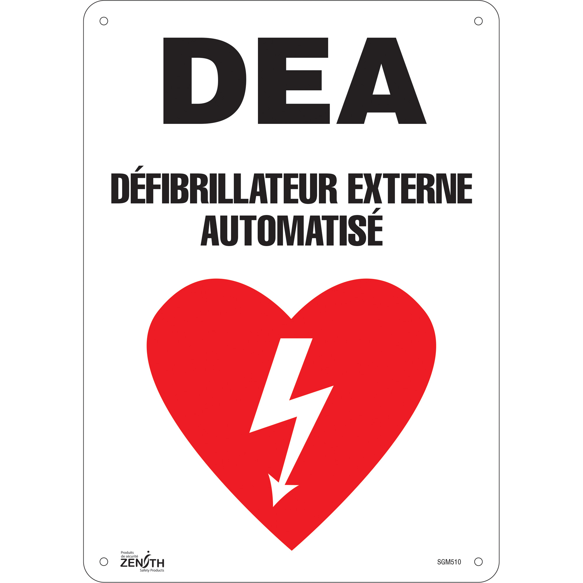 Enseigne «DEA», 14" x 10", Aluminium, Français avec pictogramme