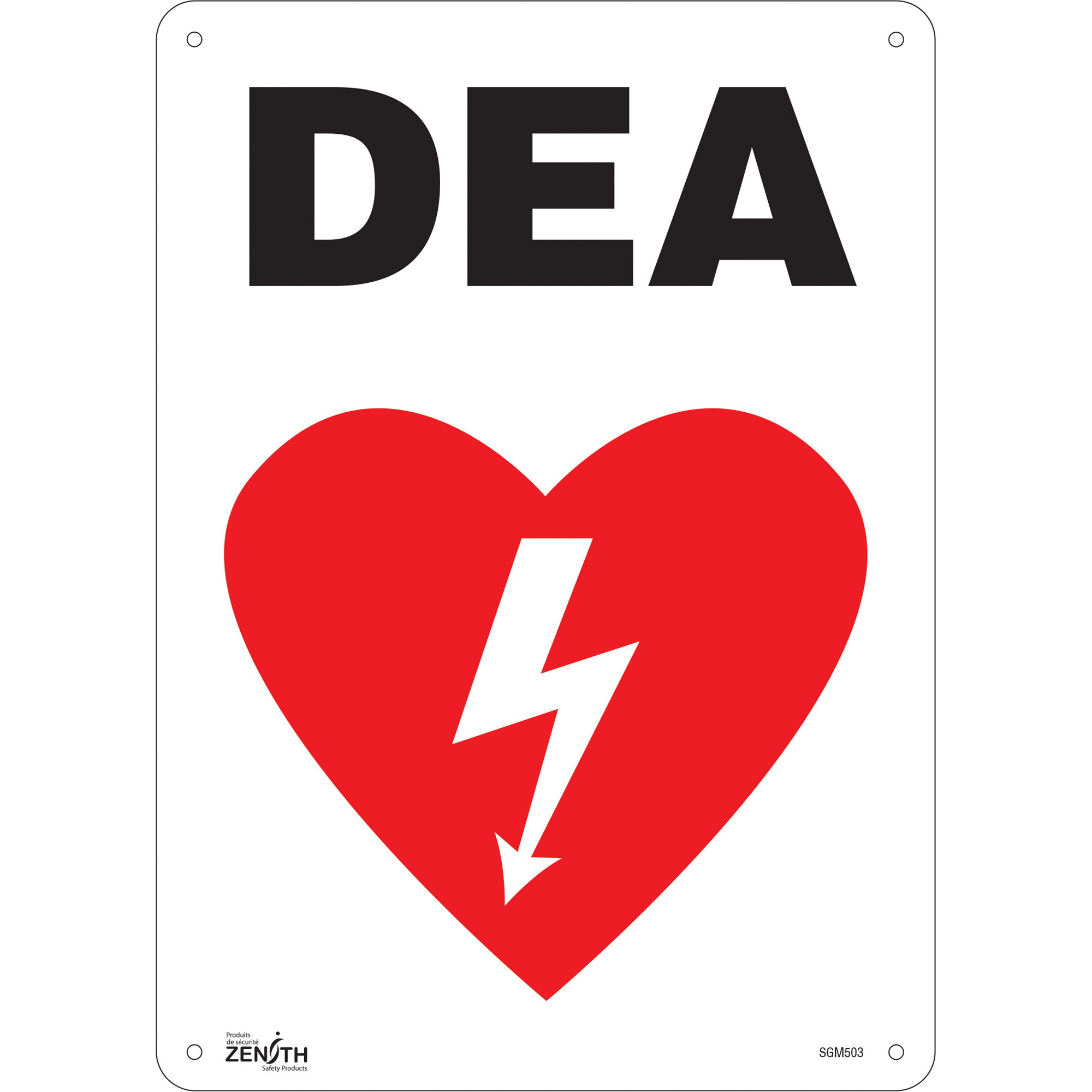 Enseigne «DEA», 14" x 10", Plastique, Français avec pictogramme