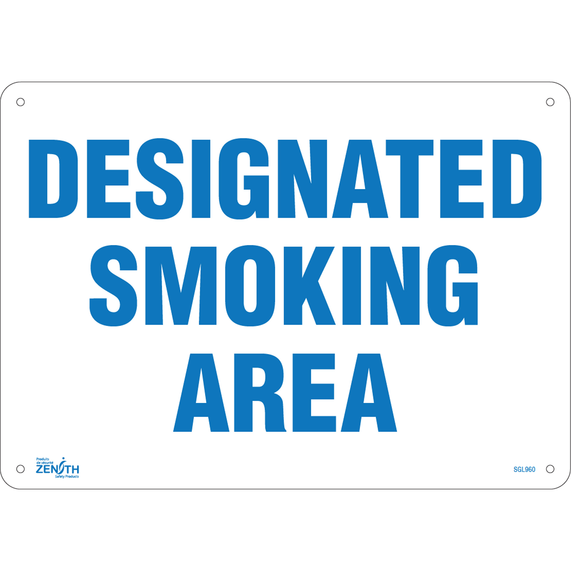 Enseigne «Designated Smoking Area», 10" x 14", Aluminium, Anglais