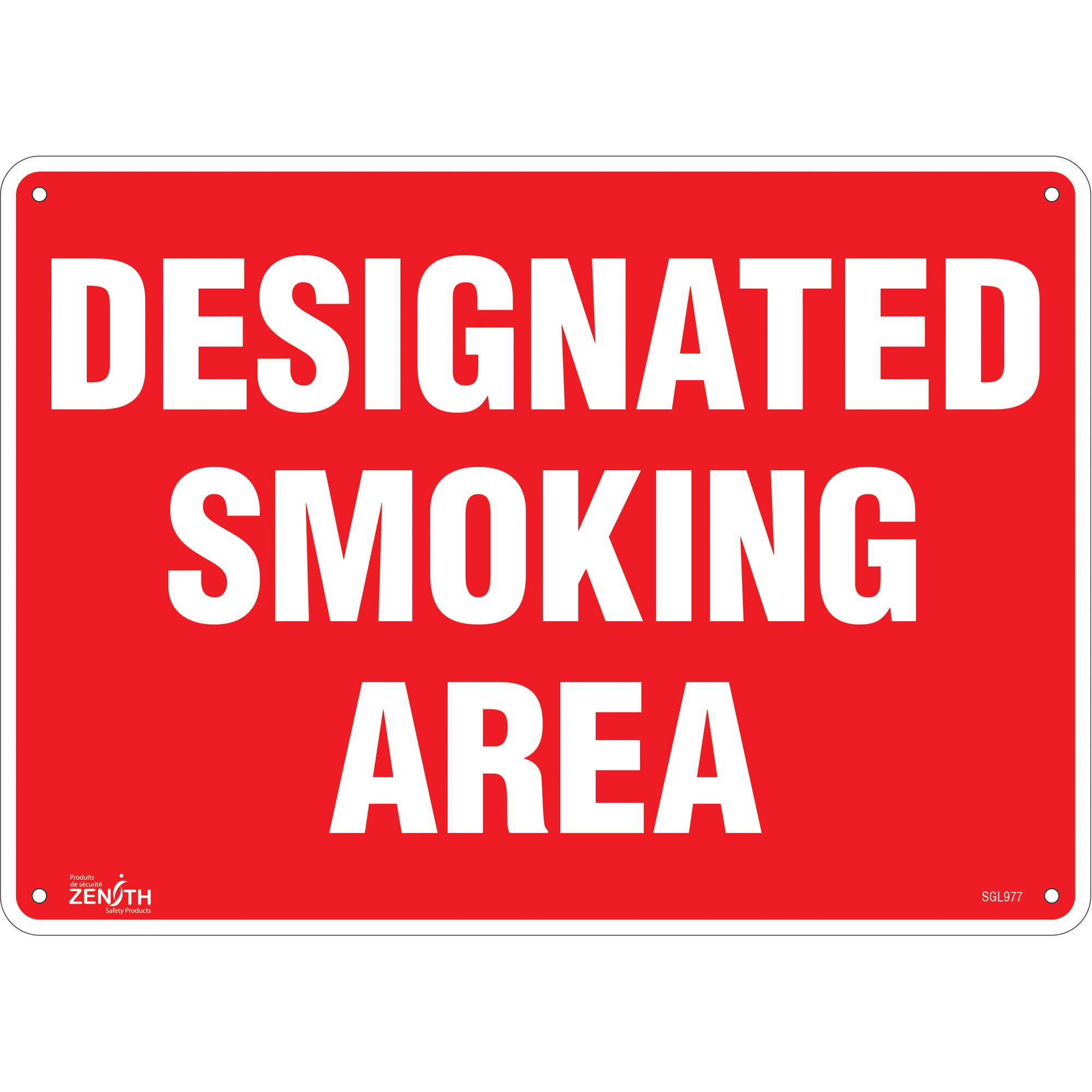 Enseigne «Designated Smoking Area», 10" x 14", Plastique, Anglais