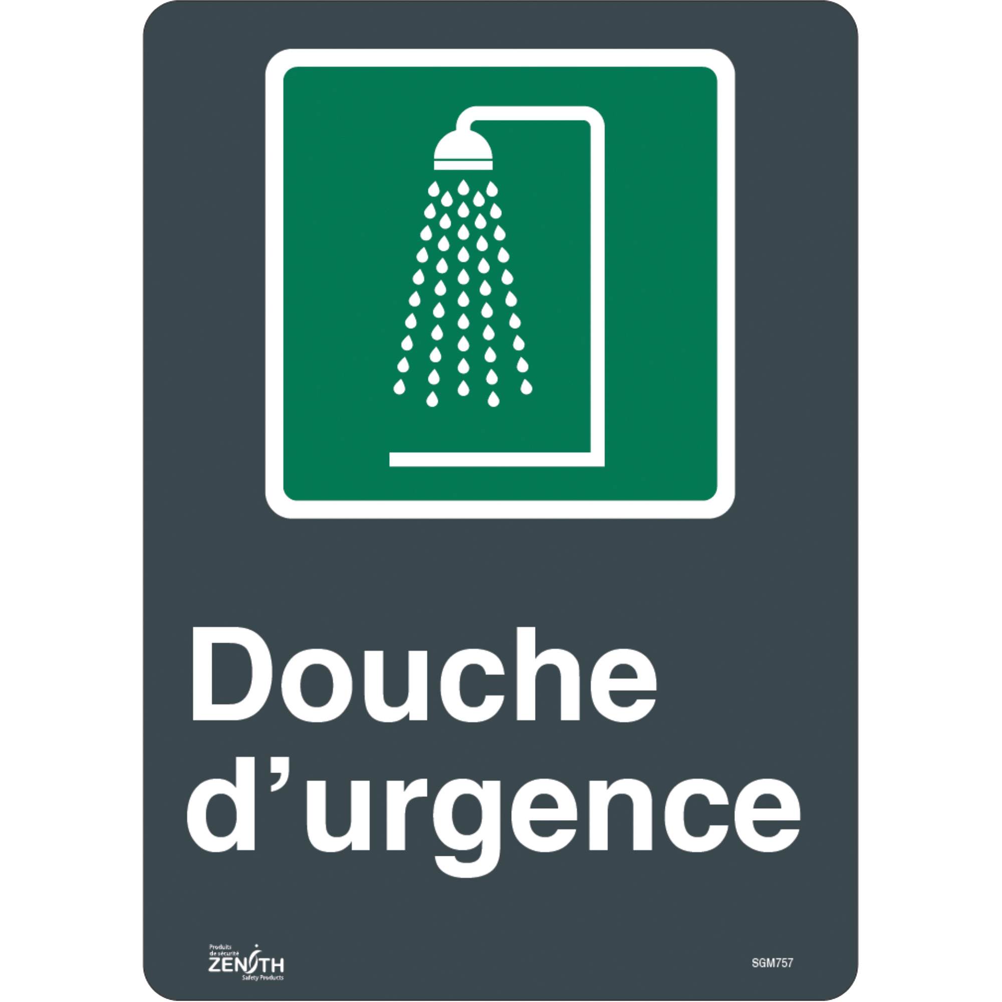 Enseigne «Douche D'Urgence», 14" x 10", Vinyle, Français avec pictogramme