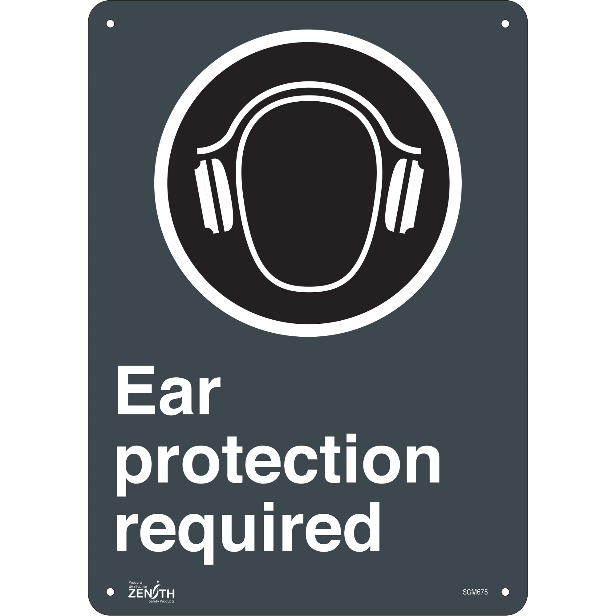 Enseigne «Ear Protection Required», 14" x 10", Aluminium, Anglais avec pictogramme
