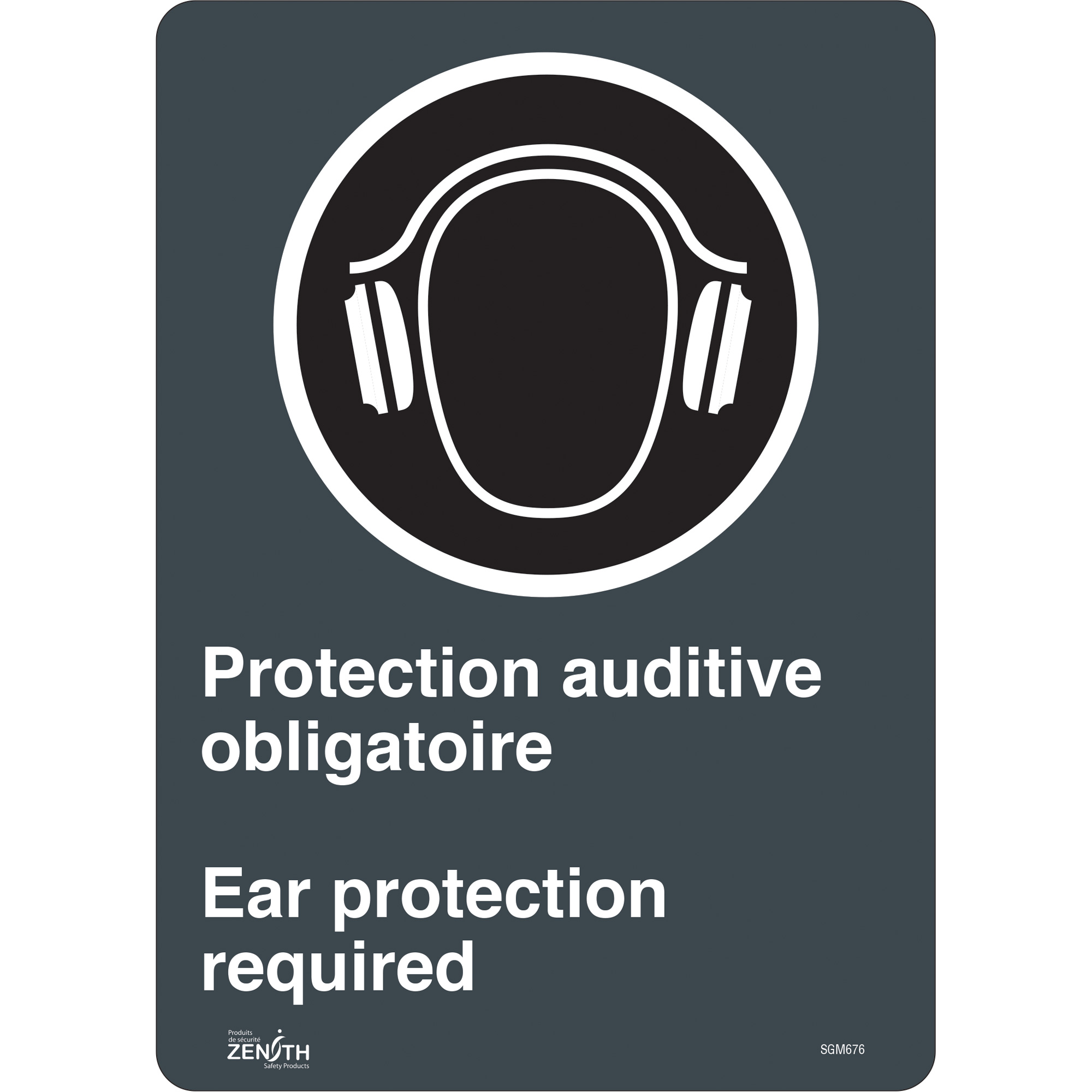 Enseigne «Ear Protection Required», 14" x 10", Vinyle, Bilingue avec pictogramme