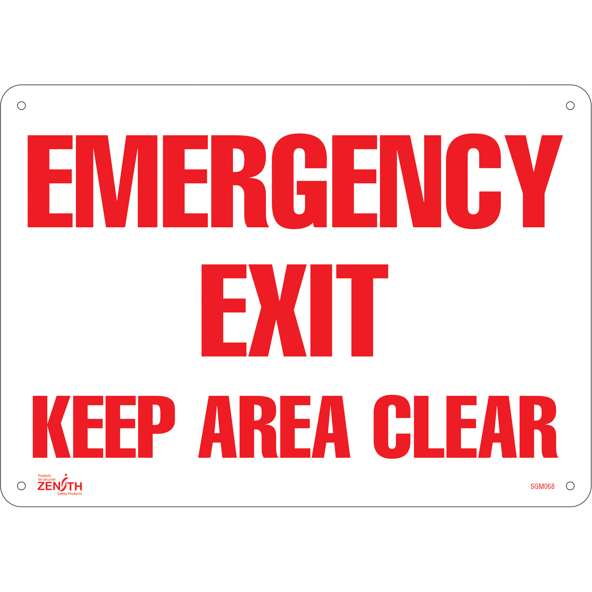 Enseigne «Emergency Exit», 10" x 10", Plastique, Anglais