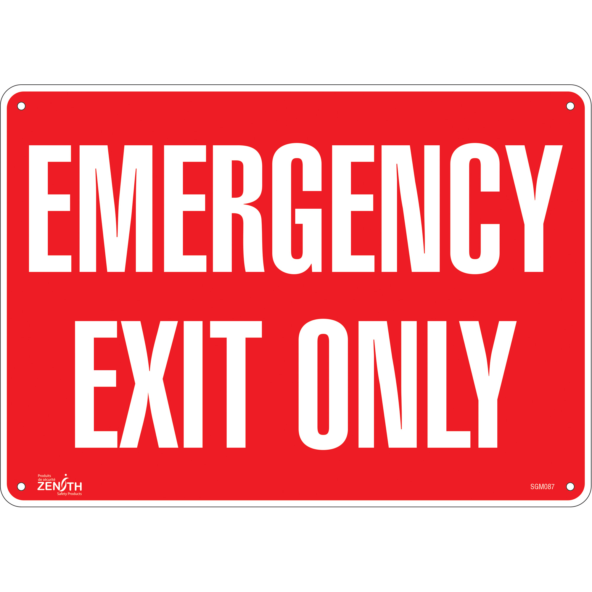 Enseigne «Emergency Exit Only», 10" x 14", Aluminium, Anglais