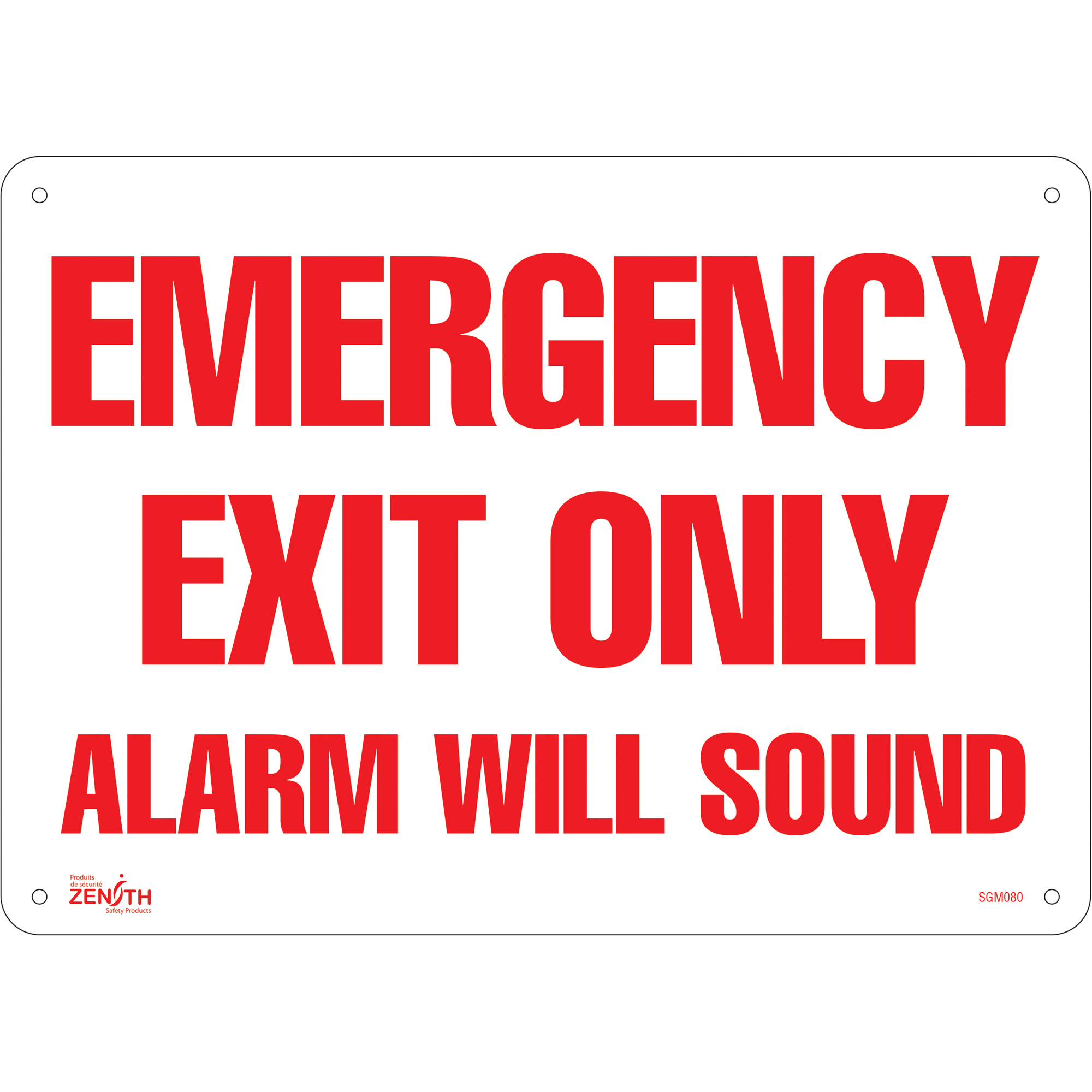 Enseigne «Emergency Exit Only», 10" x 14", Plastique, Anglais
