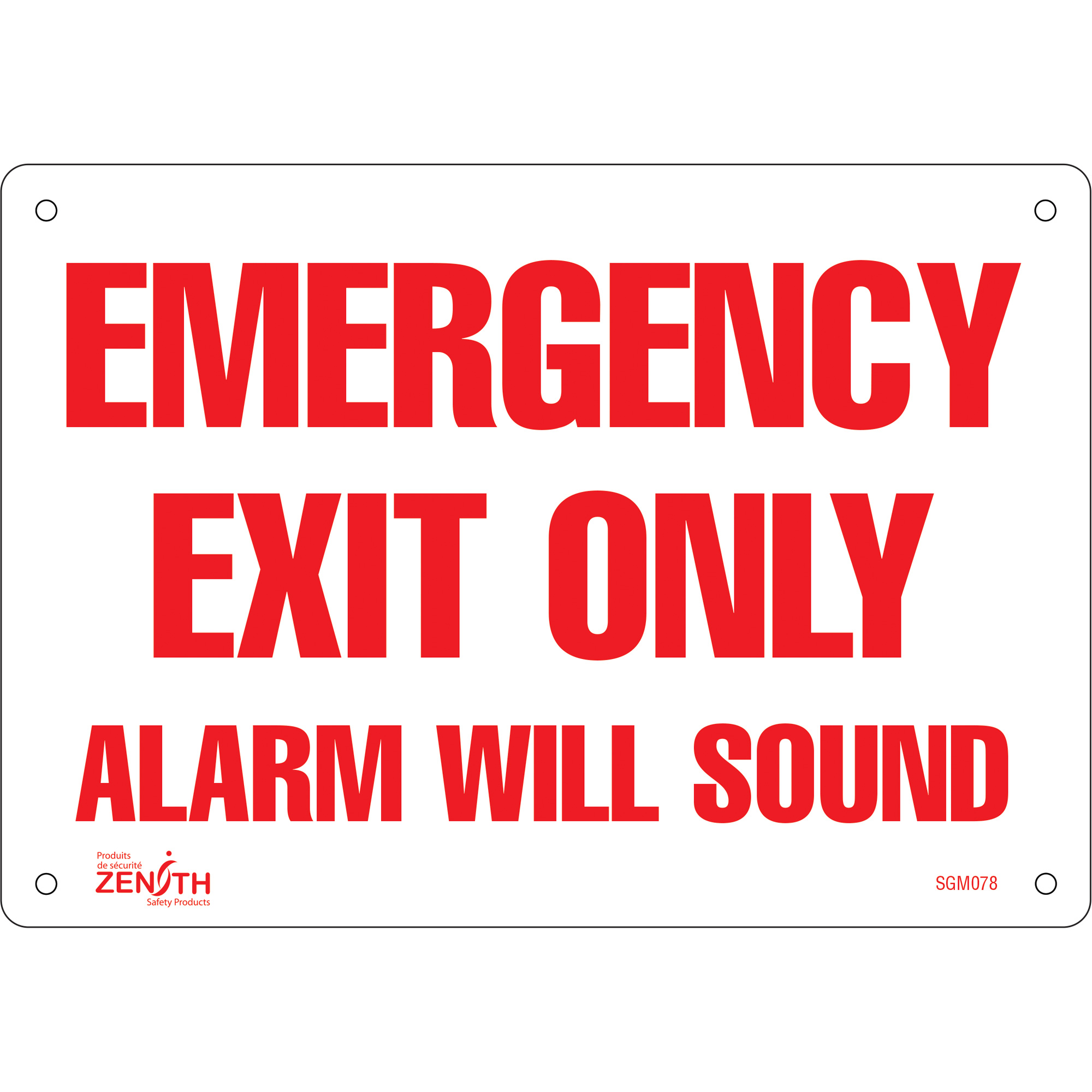 Enseigne «Emergency Exit Only», 7" x 10", Aluminium, Anglais