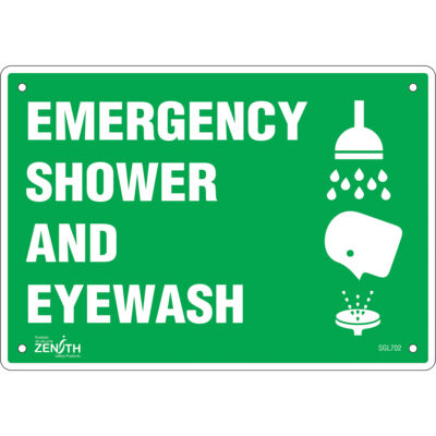 Enseigne «Emergency Shower And Eyewash», 7" x 10", Plastique, Anglais avec pictogramme