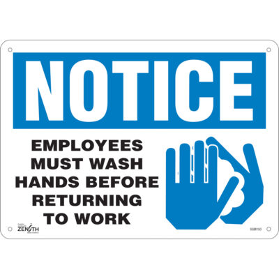 Enseigne «Employees Must Wash Hands», 10" x 14", Aluminium, Anglais avec pictogramme